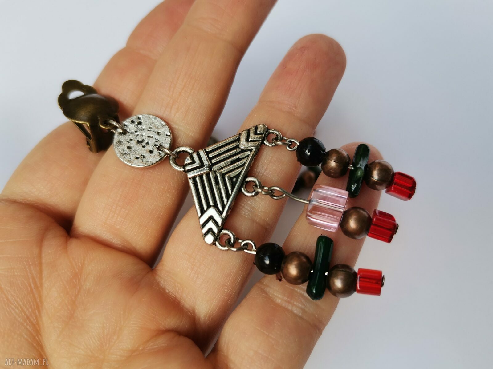 Klipsy boho z frędzlami Box X1 - rękodzieło Ruda Klara