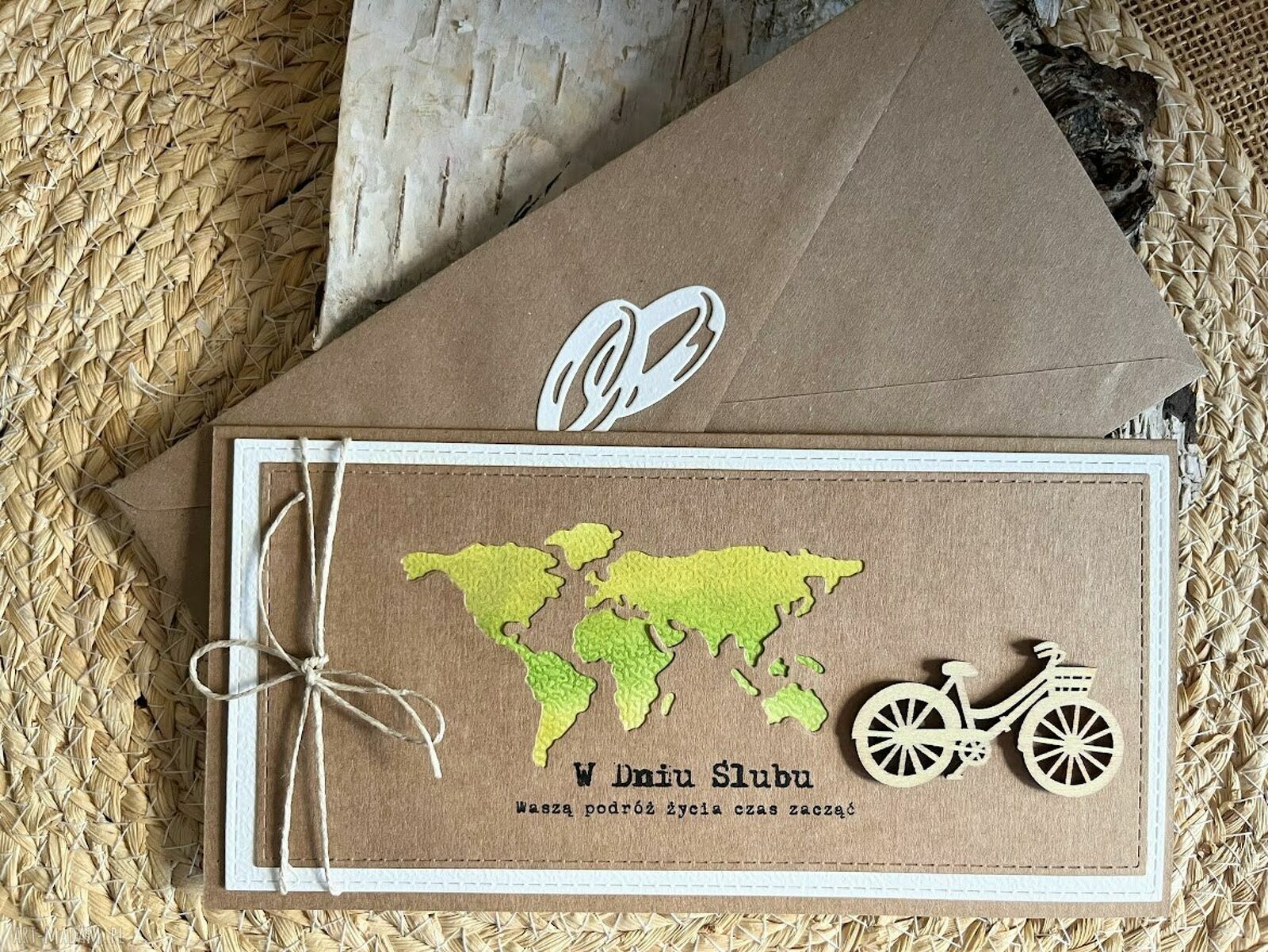 Kartka ślubna "Szczęśliwa podróż" z rowerem - handmade