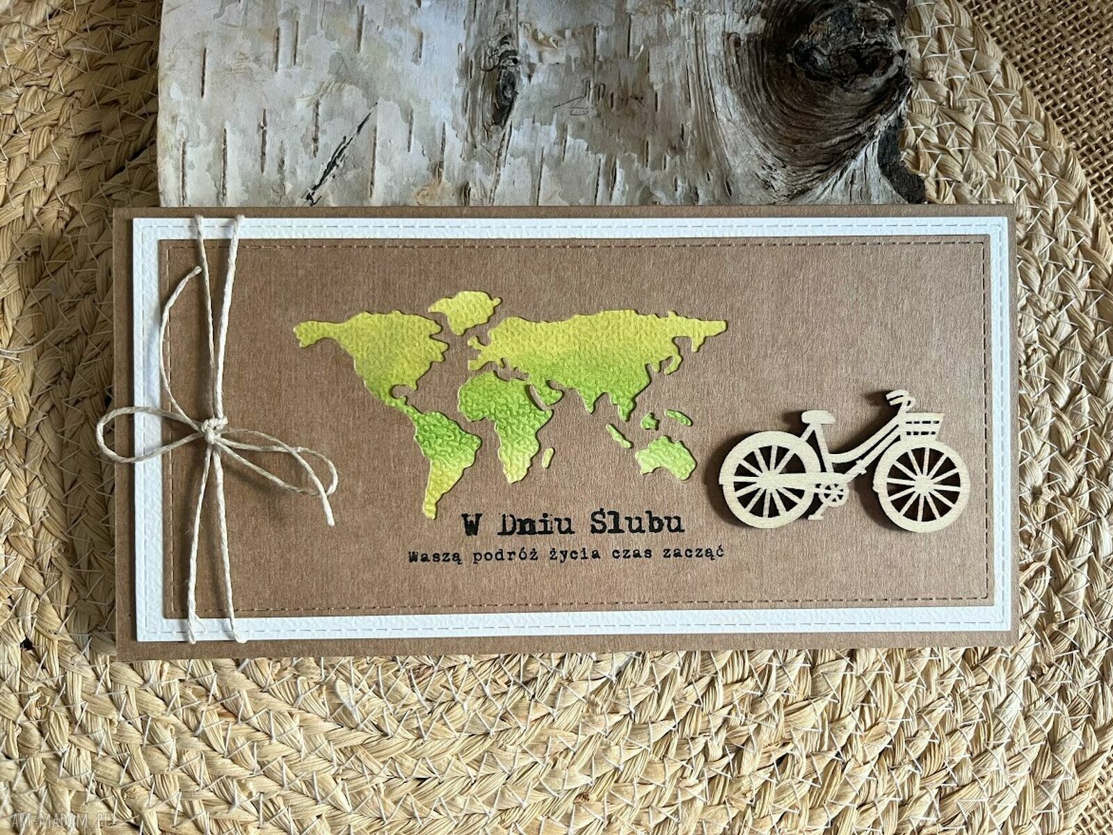 Kartka ślubna "Szczęśliwa podróż" z rowerem - handmade