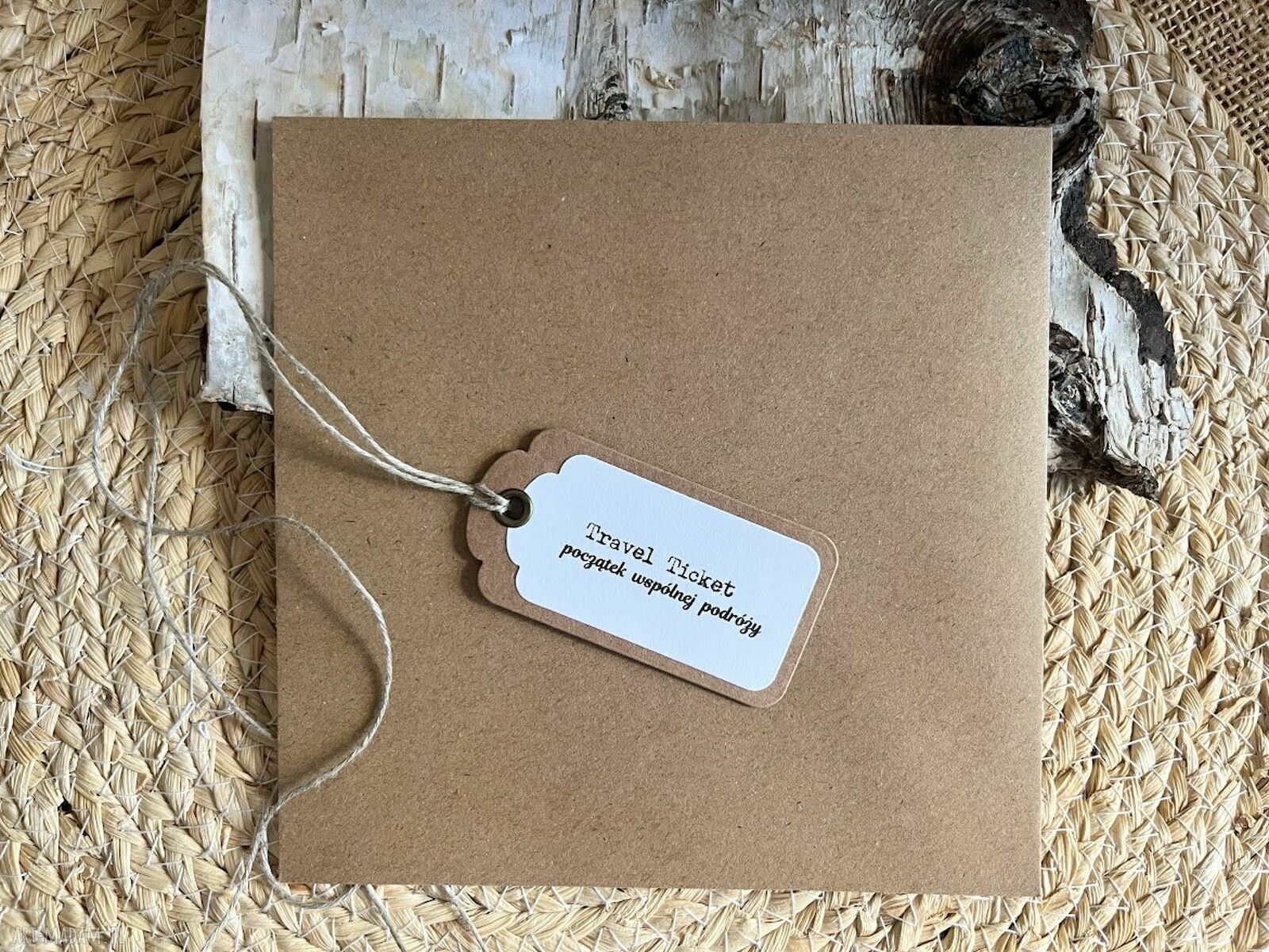 Kartka ślubna z samolotem - handmade scrapbooking w stylu eco z kopertą