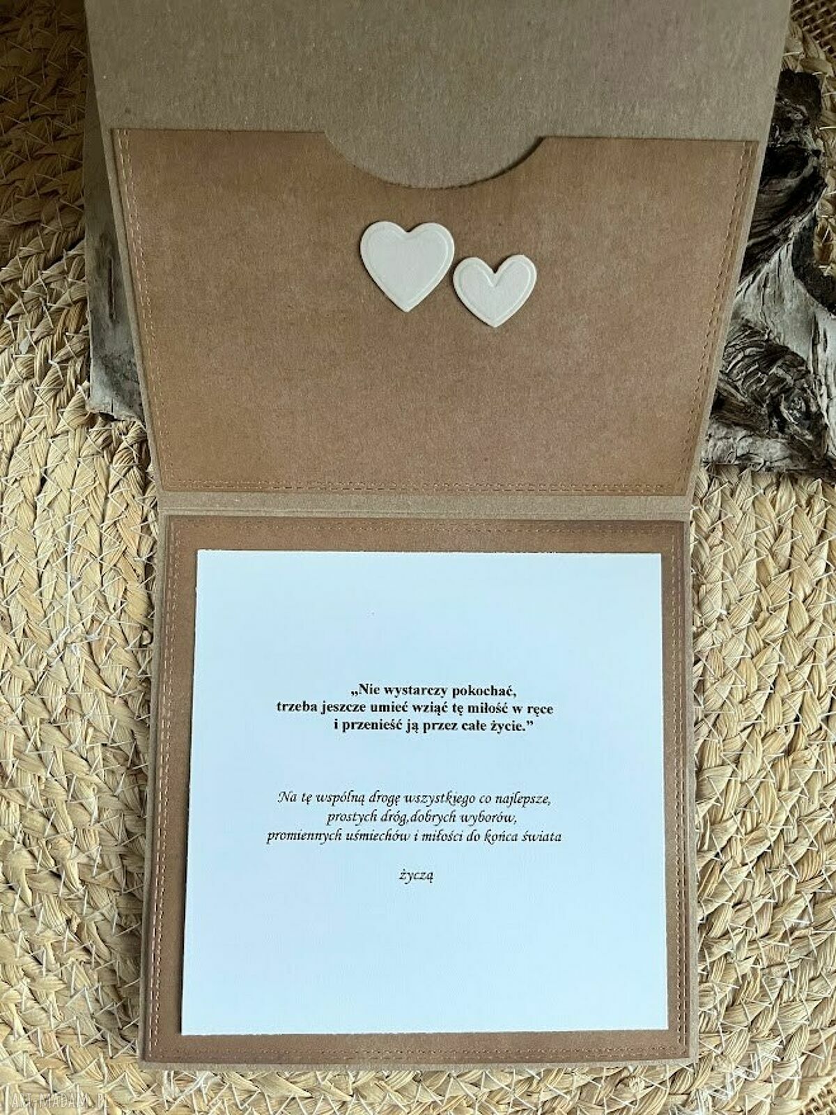 Kartka ślubna handmade z samolotem - kraftowa koperta i tag-bilet