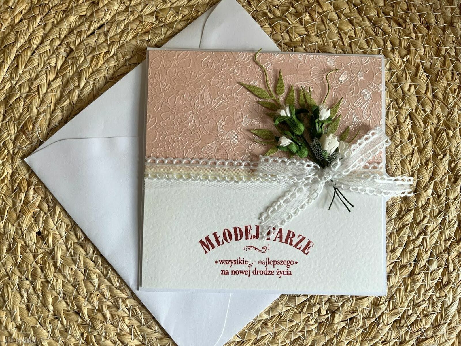 Kartka ślubna z bukietem kwiatów - ręcznie robiona scrapbooking
