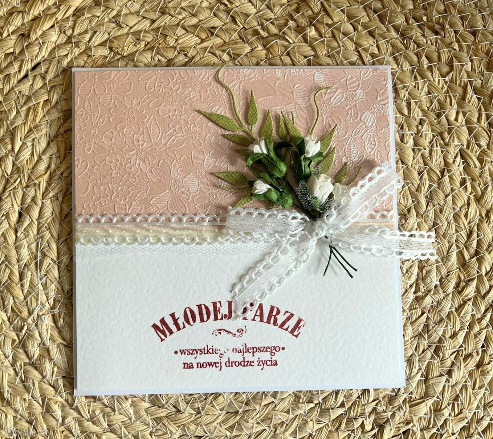 Kartka ślubna z bukietem kwiatów - ręcznie robiona scrapbooking