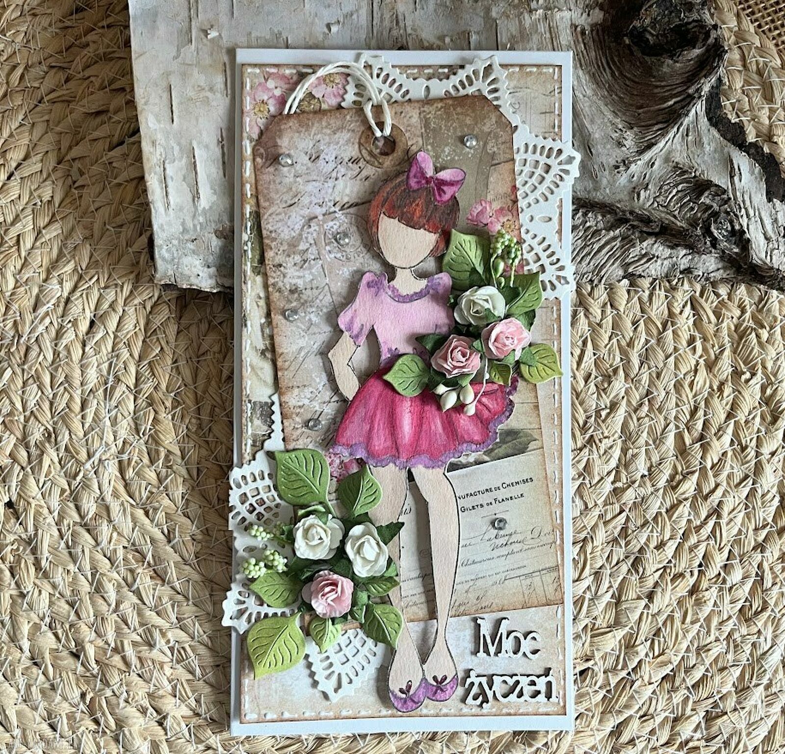 Kartka na urodziny i imieniny dla dziewczynki - ręcznie robiona scrapbooking 3D
