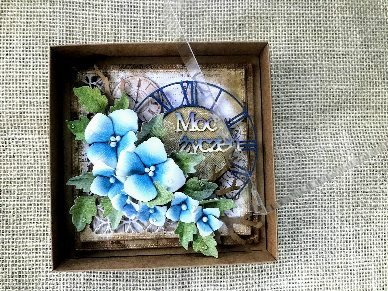 Kartka na urodziny i imieniny w pudełku eco - rękodzieło scrapbooking