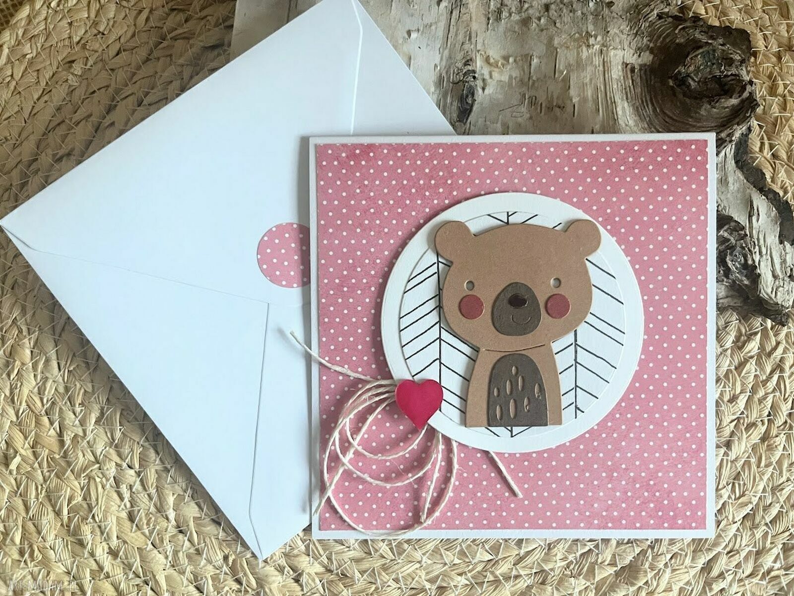 Misiowa kartka scrapbooking na roczek, narodziny i chrzest