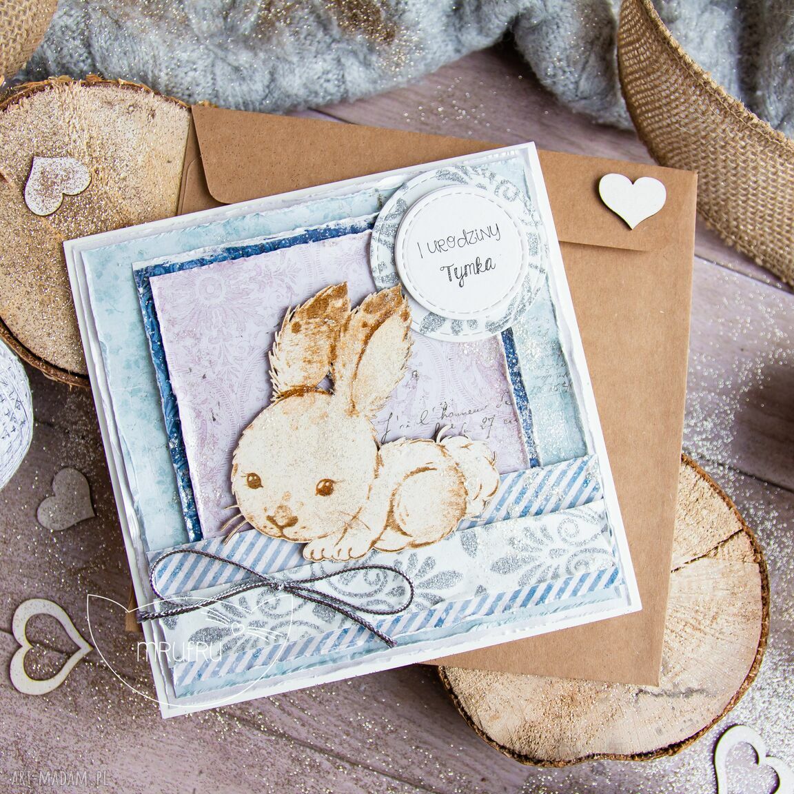 Kartka króliczkiem urodzinowa dla dziecka personalizacja roczek
