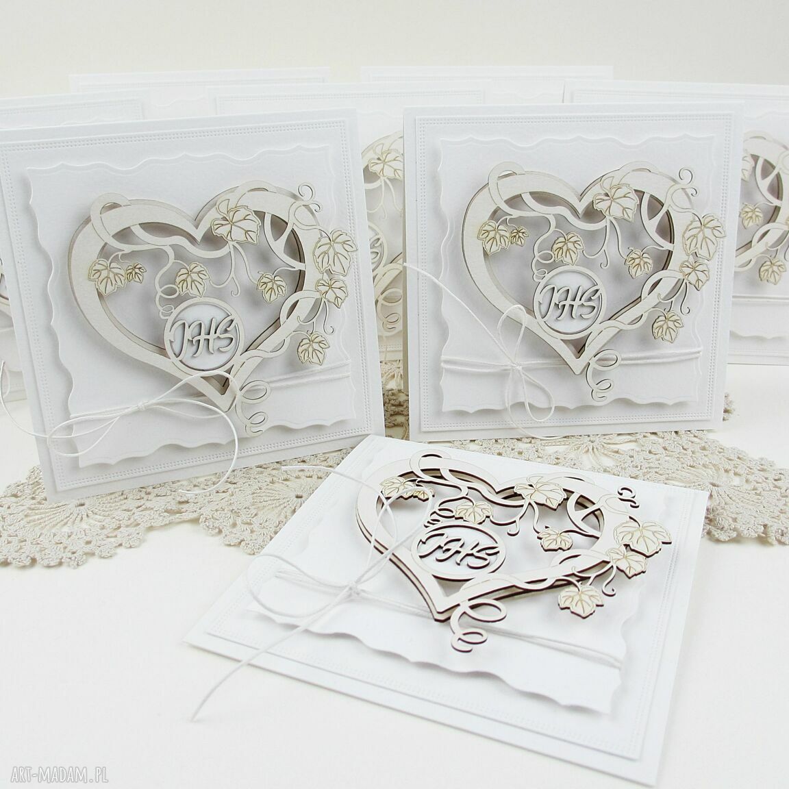 Zaproszenia na Pierwszą Komunię - 10 sztuk handmade 3D z kopertami