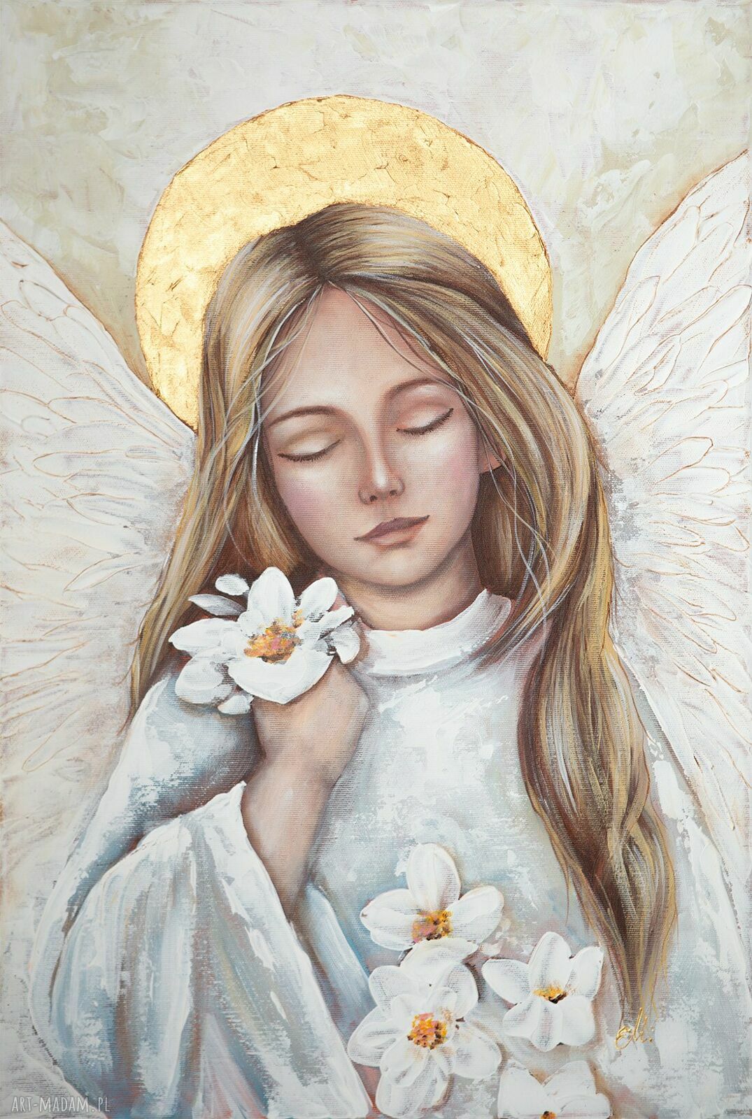 Ręcznie malowany anioł stróż 40x60 cm - obraz na płótnie z dedykacją
