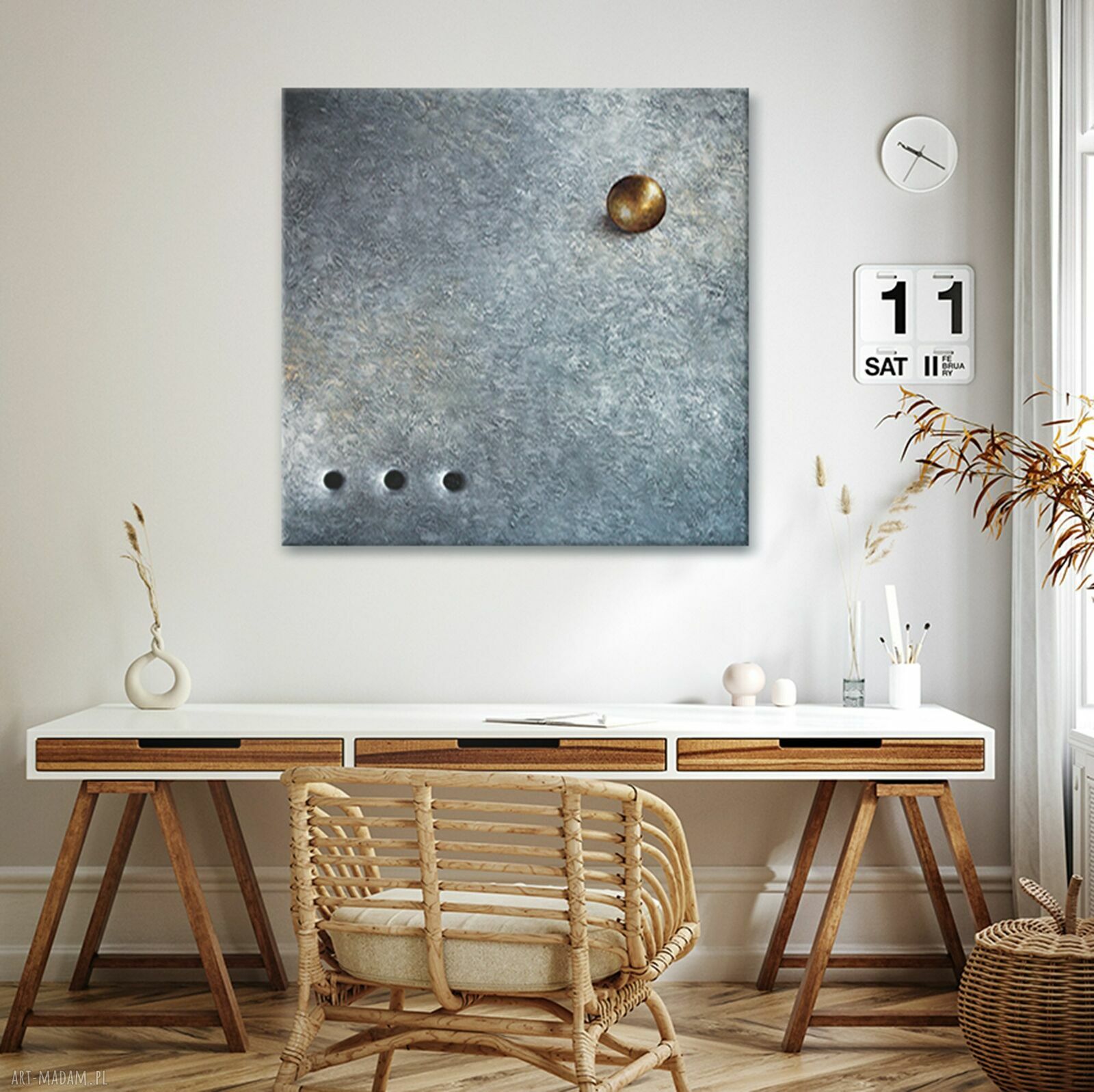 100% ręcznie malowana abstrakcja 70x70 cm - Złota kula