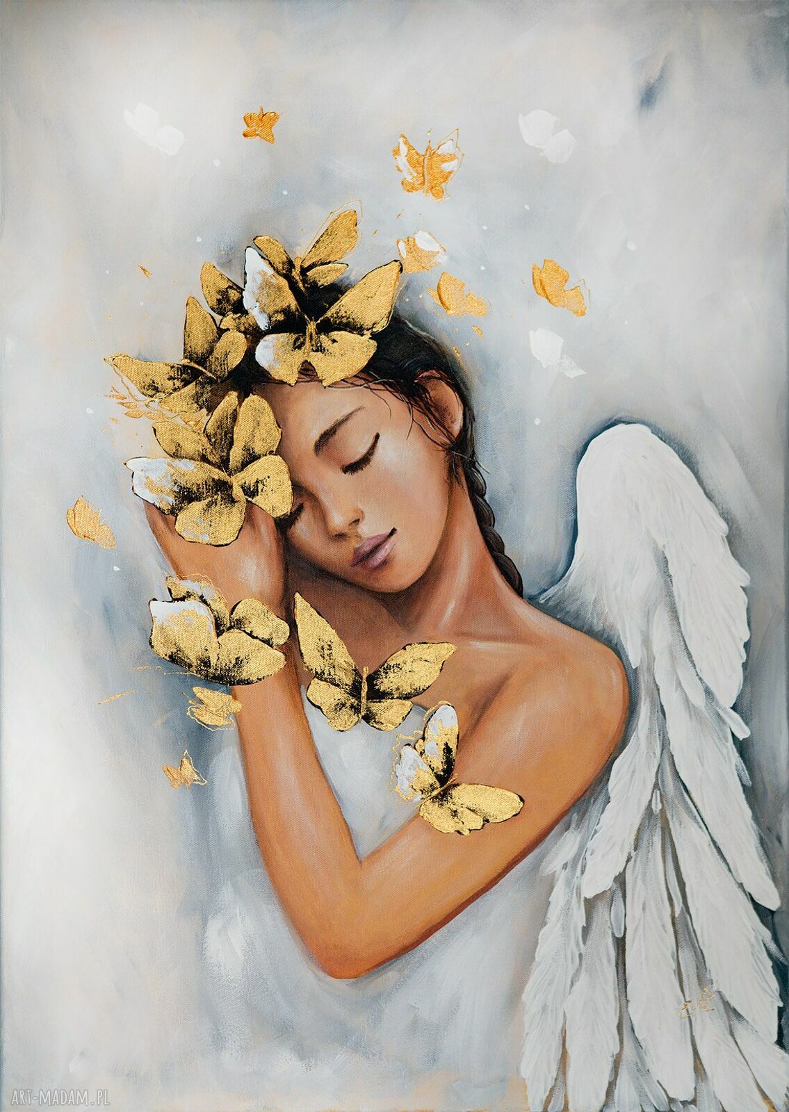 Anioł stróż „Motyle” - obraz ręcznie malowany na płótnie 50x70 cm