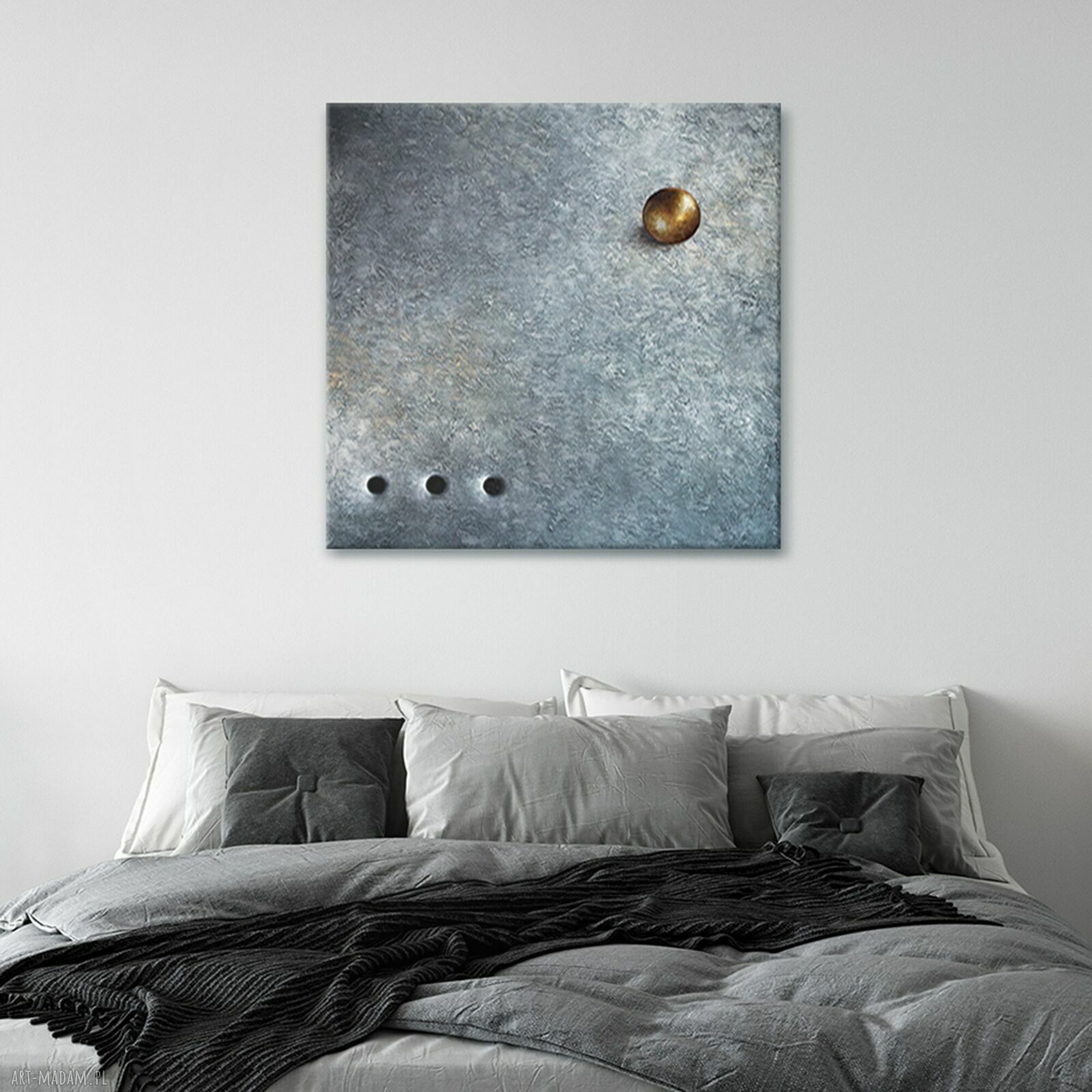 Ręcznie malowana abstrakcja 100x100 cm - Złota kula, obraz strukturalny 3D na płótnie