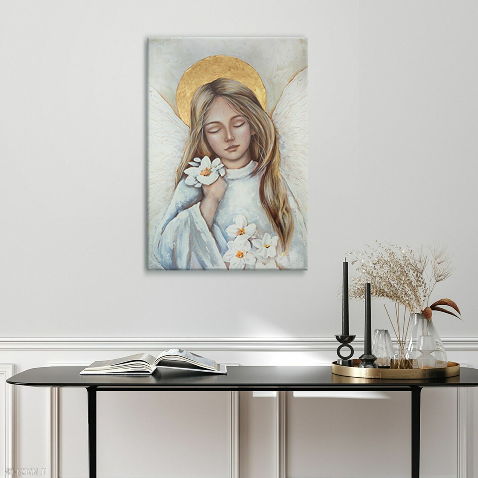 Ręcznie malowany anioł stróż 40x60 cm - obraz na płótnie z dedykacją