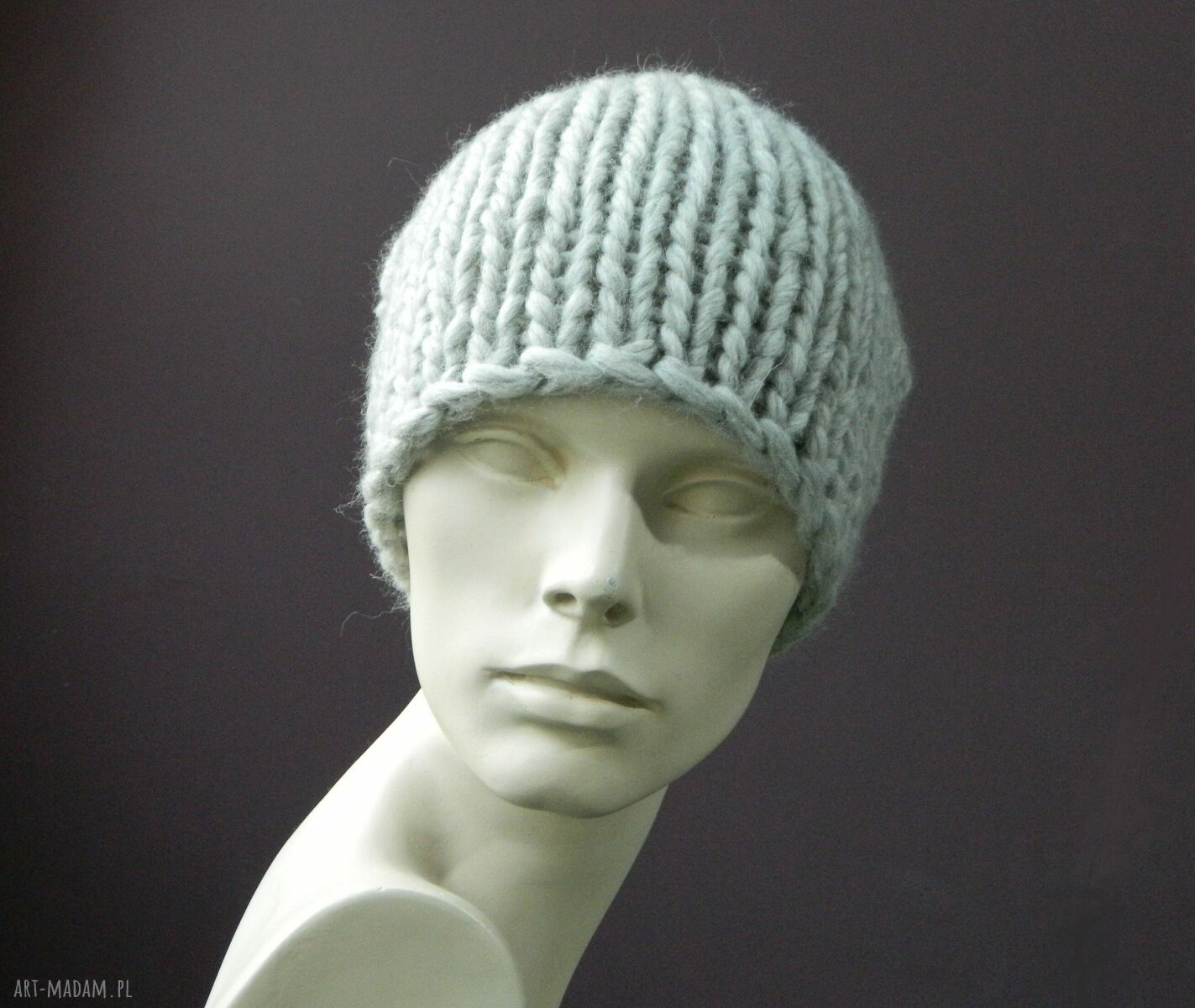 Zimowa czapka handmade z 100% owczej wełny - jasnoszary melanż