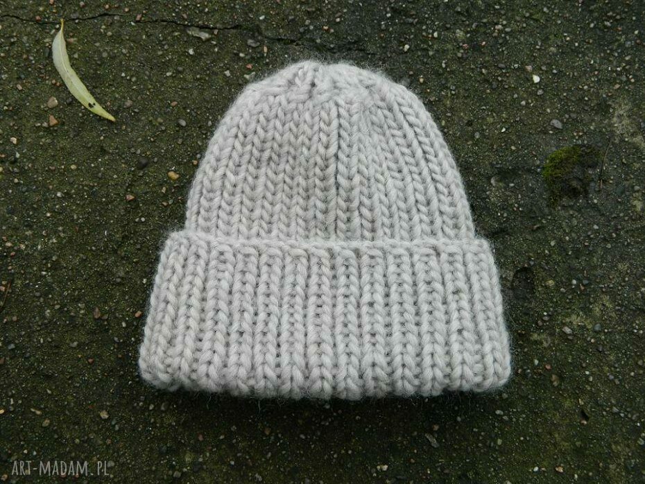 100% wool * unisex * beżowa wywijana czapa
