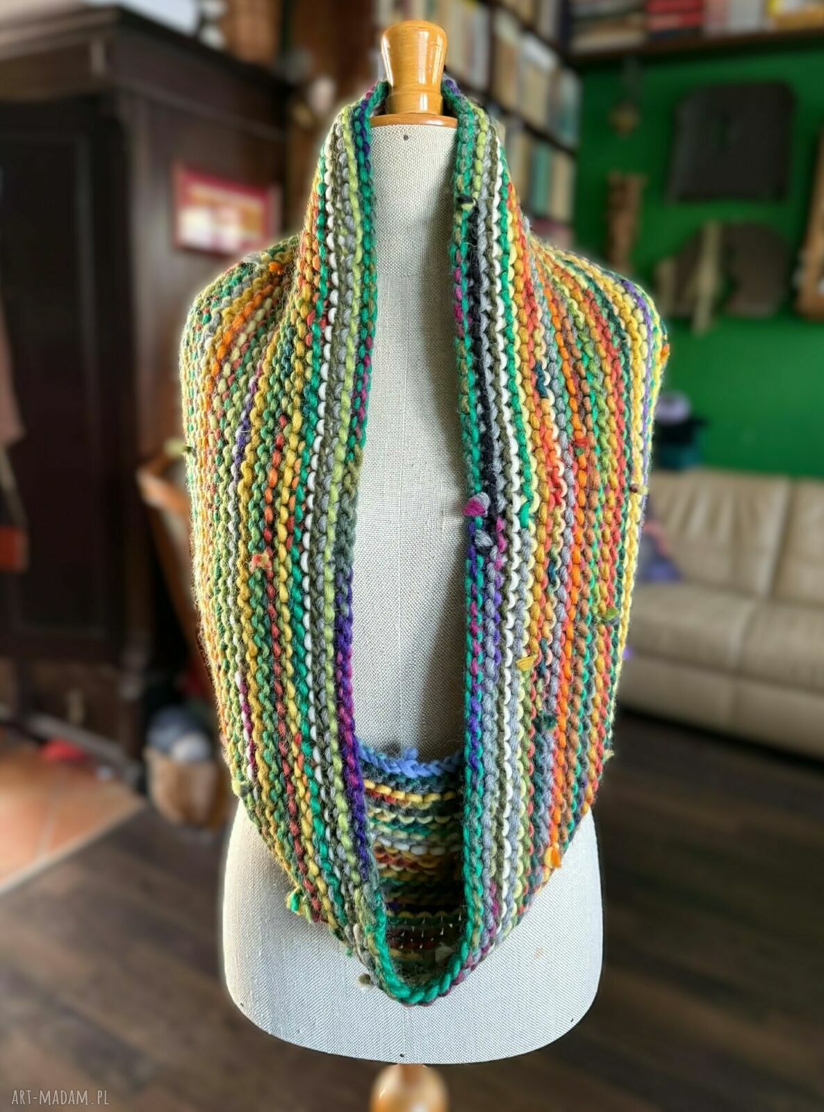 Kolorowy komin z 100% wełny - boho szal tuba
