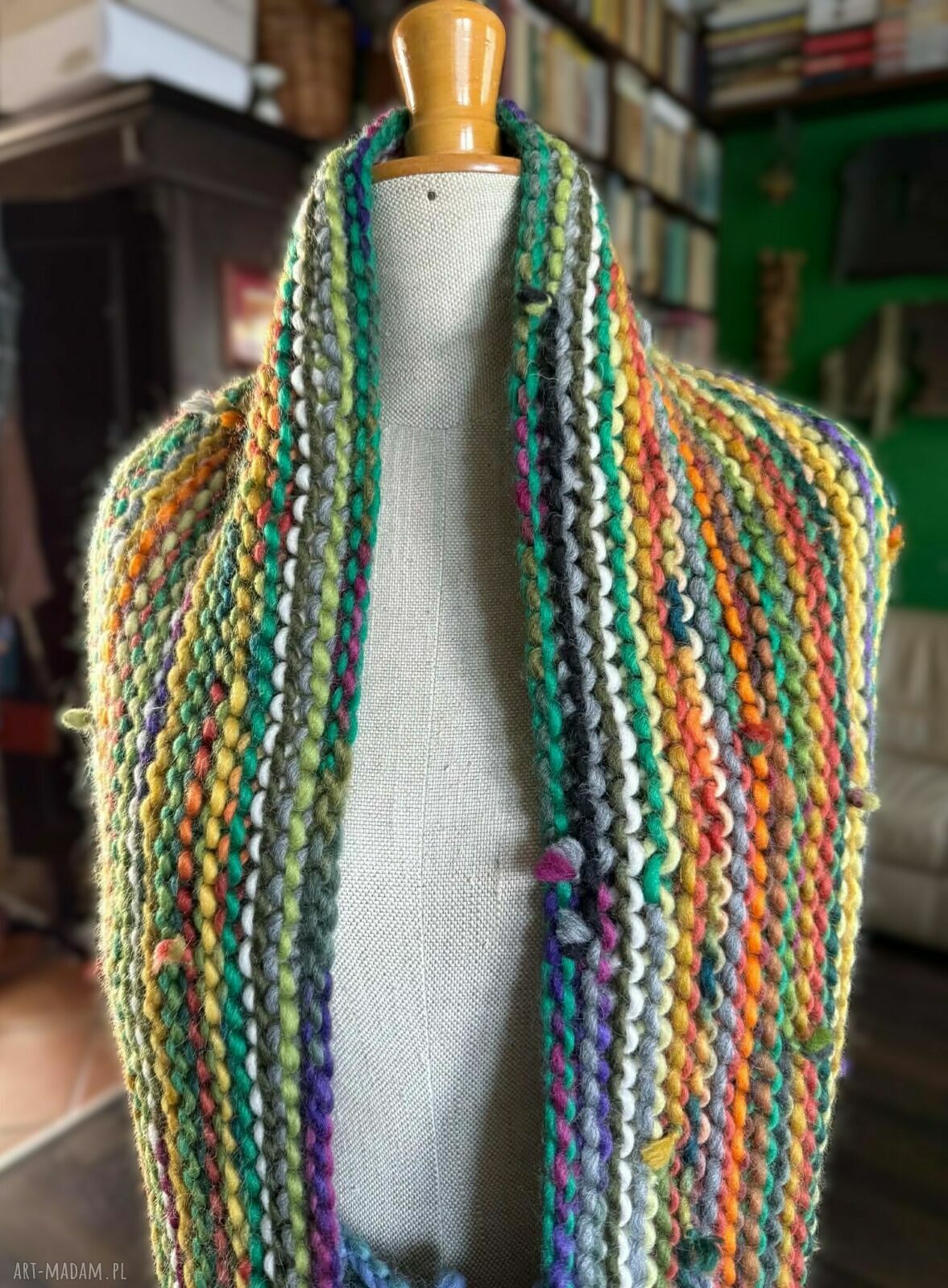 Kolorowy komin z 100% wełny - boho szal tuba