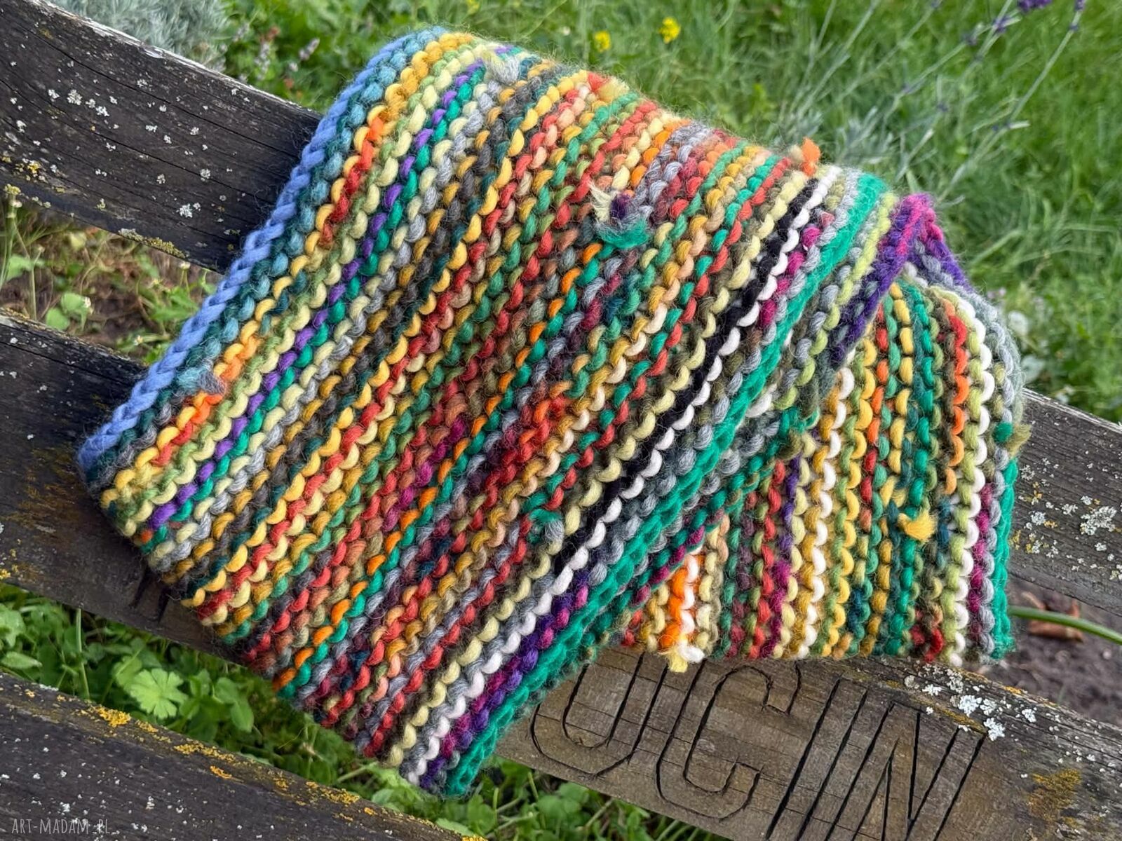 Kolorowy komin z 100% wełny - boho szal tuba