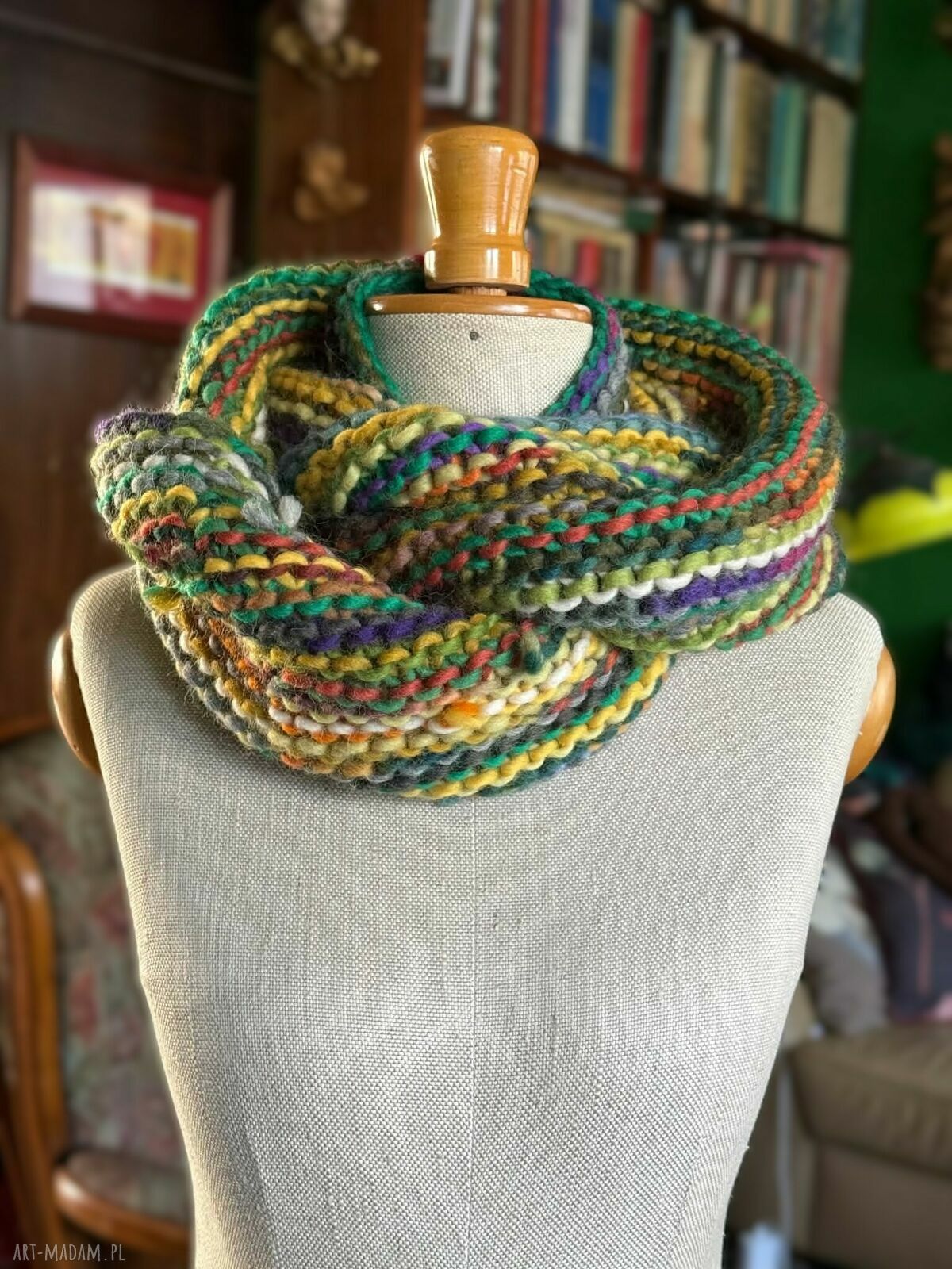 Kolorowy komin z 100% wełny - boho szal tuba