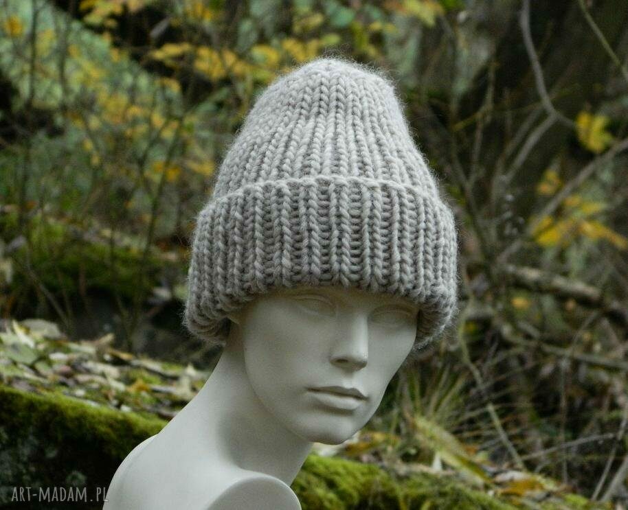 100% wool * unisex * beżowa wywijana czapa