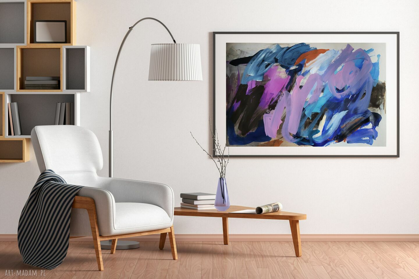 Abstrakcja 100x70 cm w fioletach i błękitach - obraz akrylowy Louka