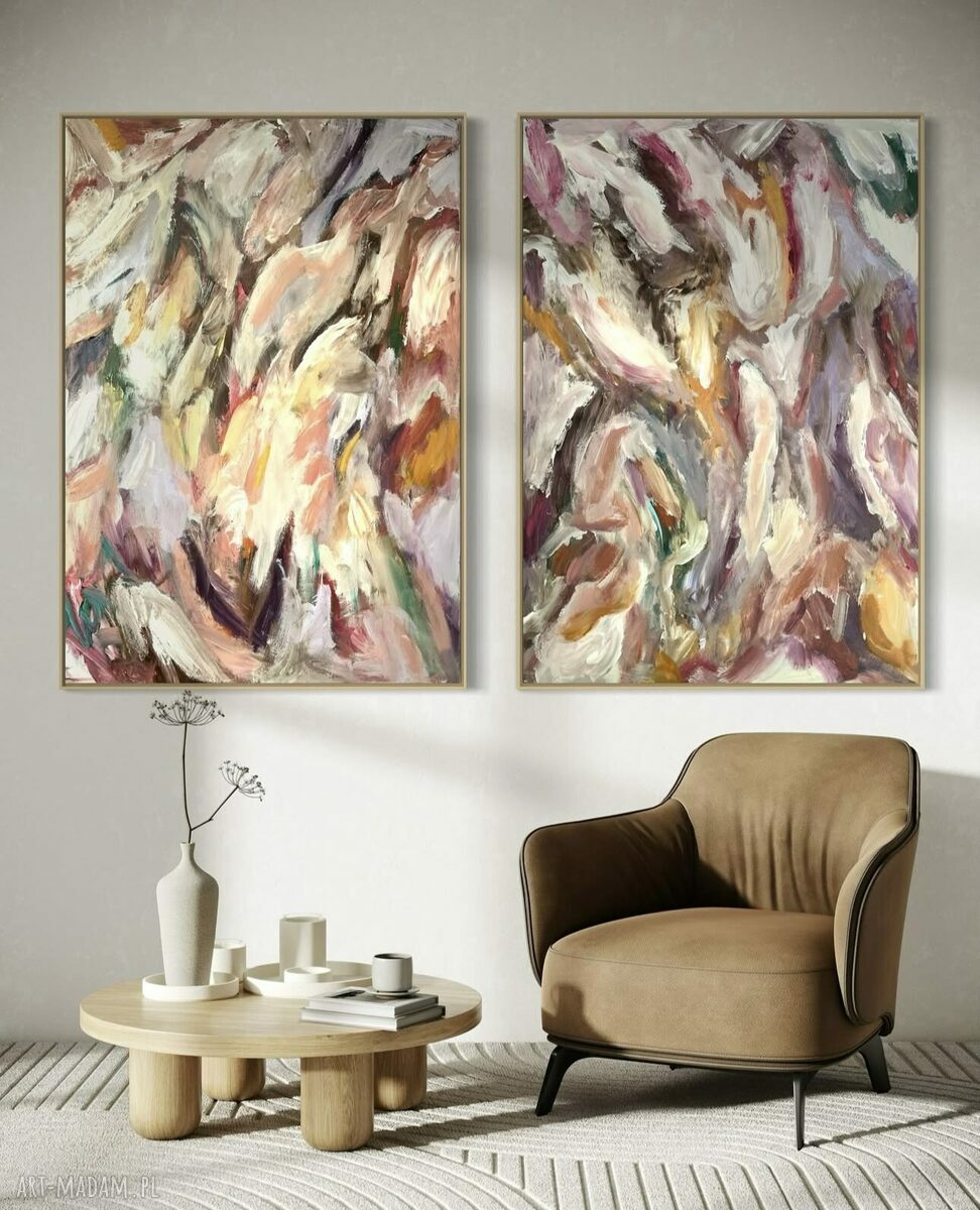 Abstrakcja na płótnie 100x70 cm do salonu - brąz i beż