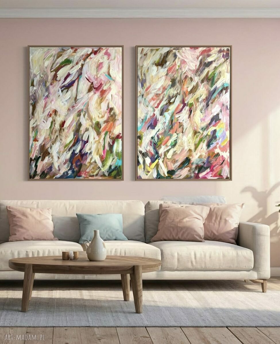 Nowoczesna abstrakcja do salonu - zestaw 2 obrazów 100x70 cm