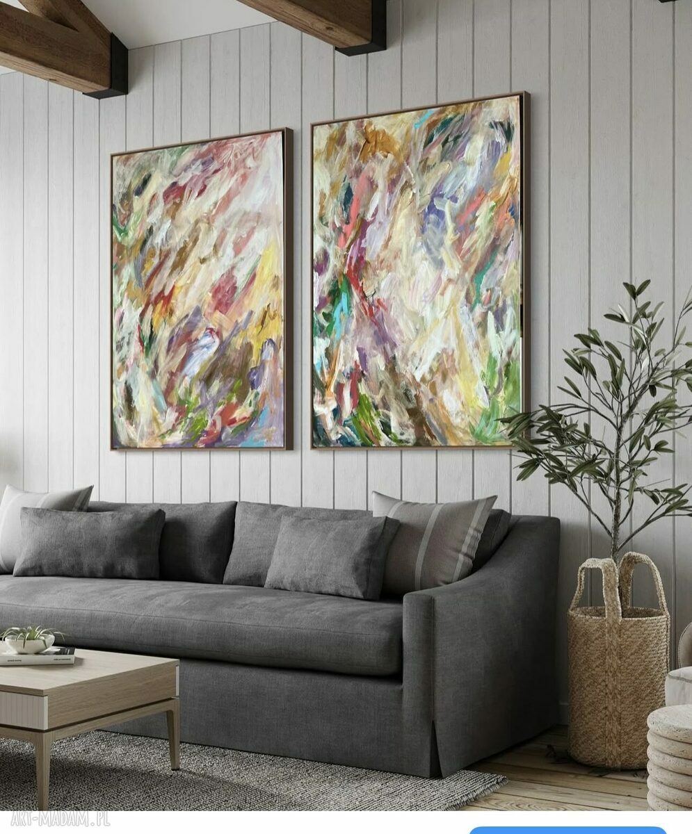 Zestaw 2 obrazów 100x70 cm na płótnie - kolorowa abstrakcja do salonu
