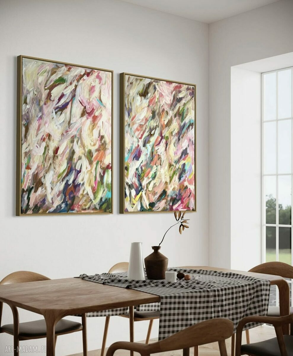 Nowoczesna abstrakcja do salonu - zestaw 2 obrazów 100x70 cm