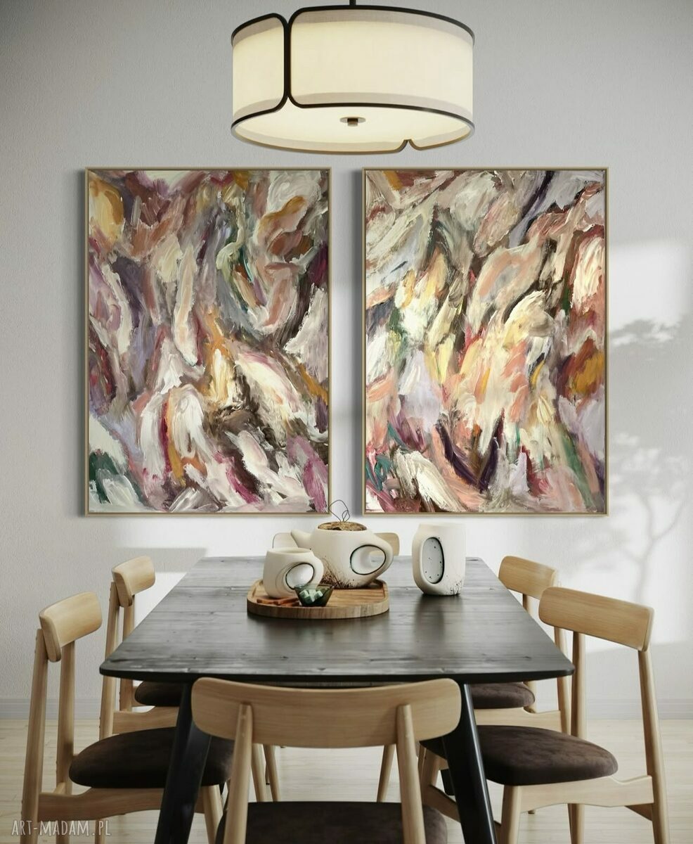 Abstrakcja na płótnie 100x70 cm do salonu - brąz i beż
