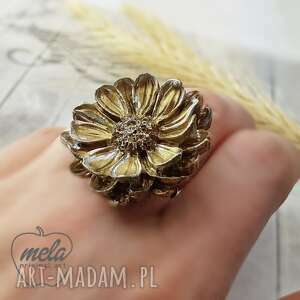 1024 mela pierścionek z żywicy kwiat złoty srebrny