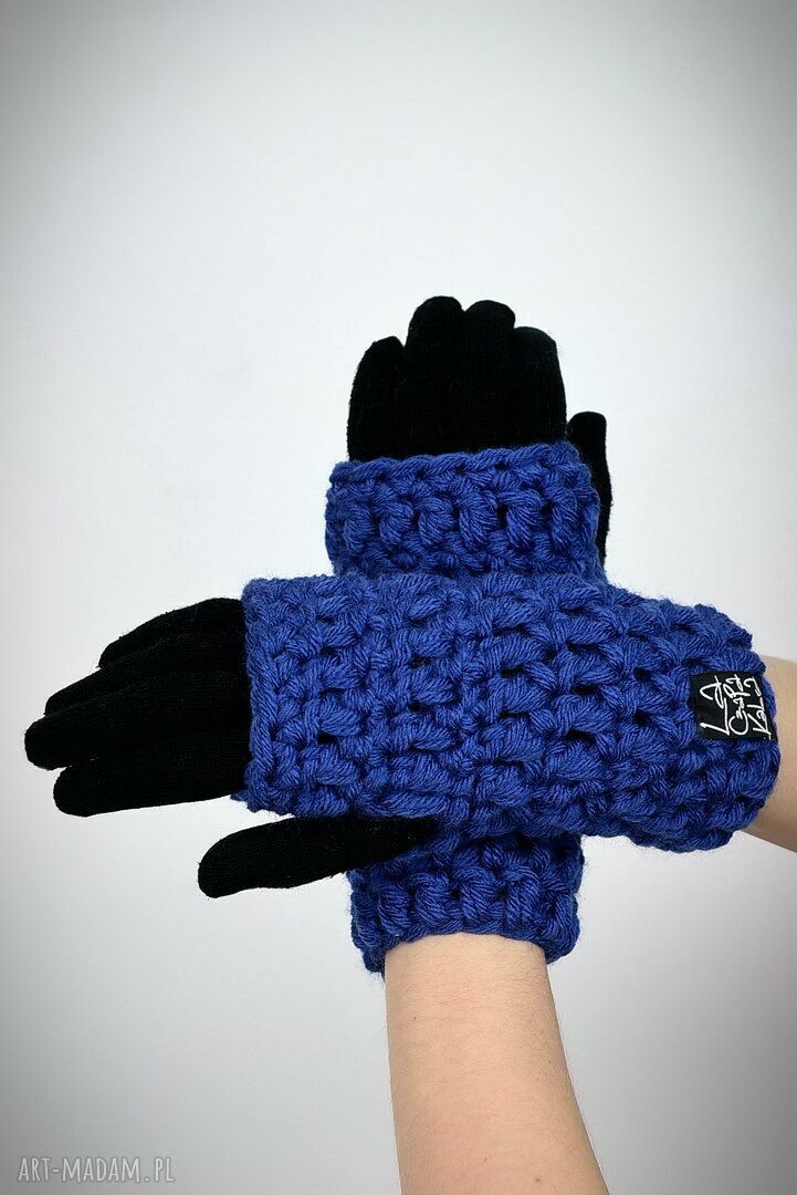 Rękawiczki bez palców Ultramaryna - mitenki handmade