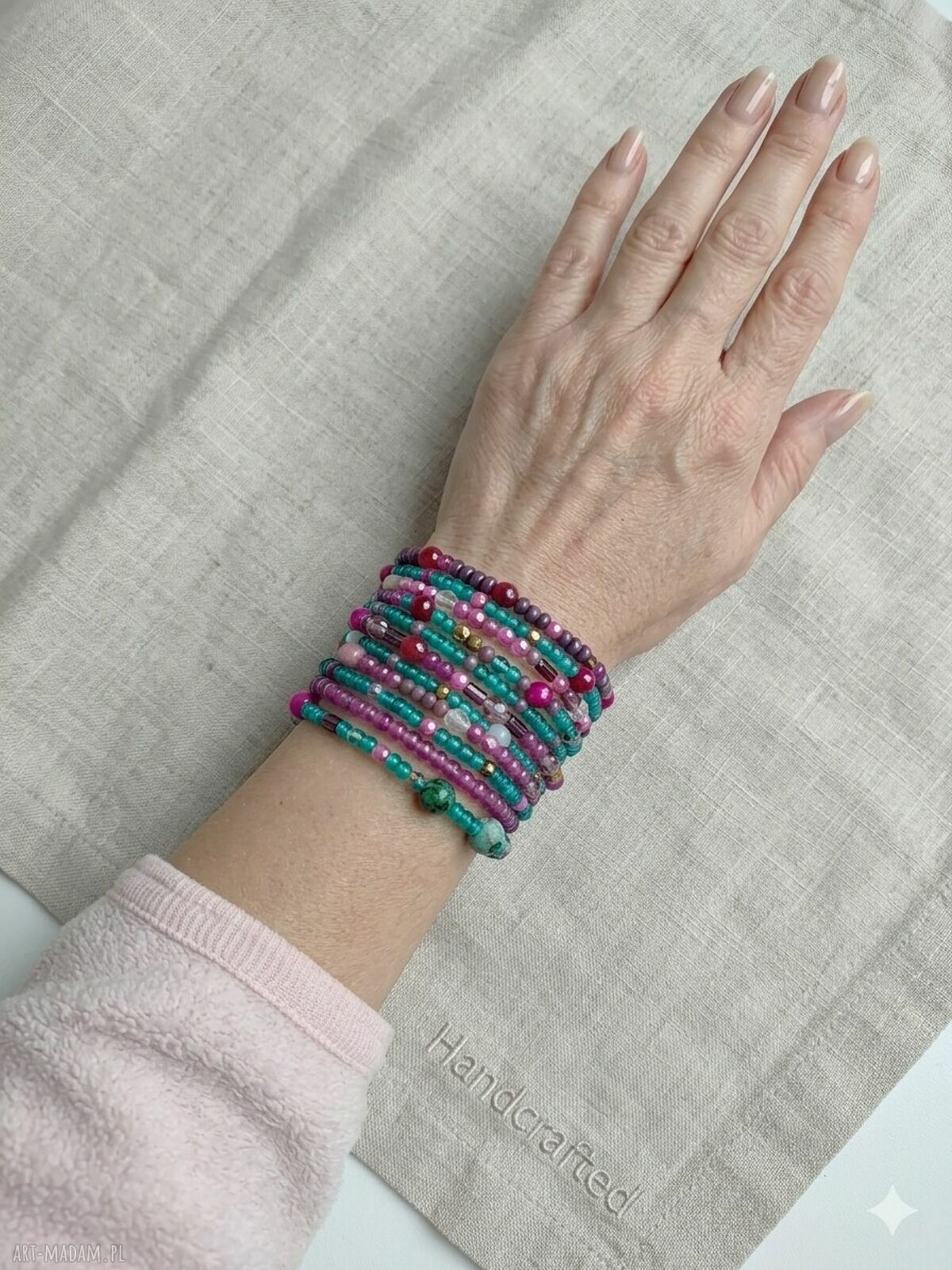 Zestaw 11 bransoletek mocy - jadeit, turkus i kwarc (handmade)