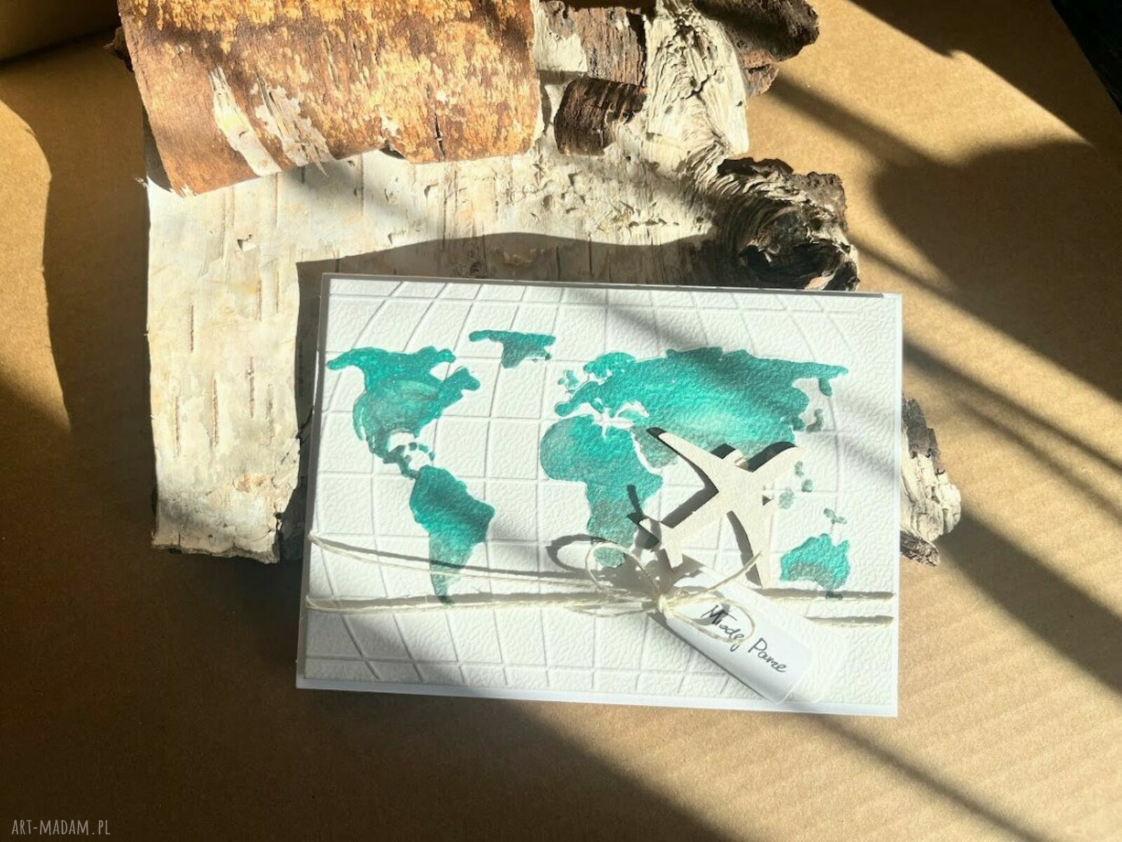 Kartka na ślub w szczęśliwą podróż - rękodzieło scrapbooking z kieszonką