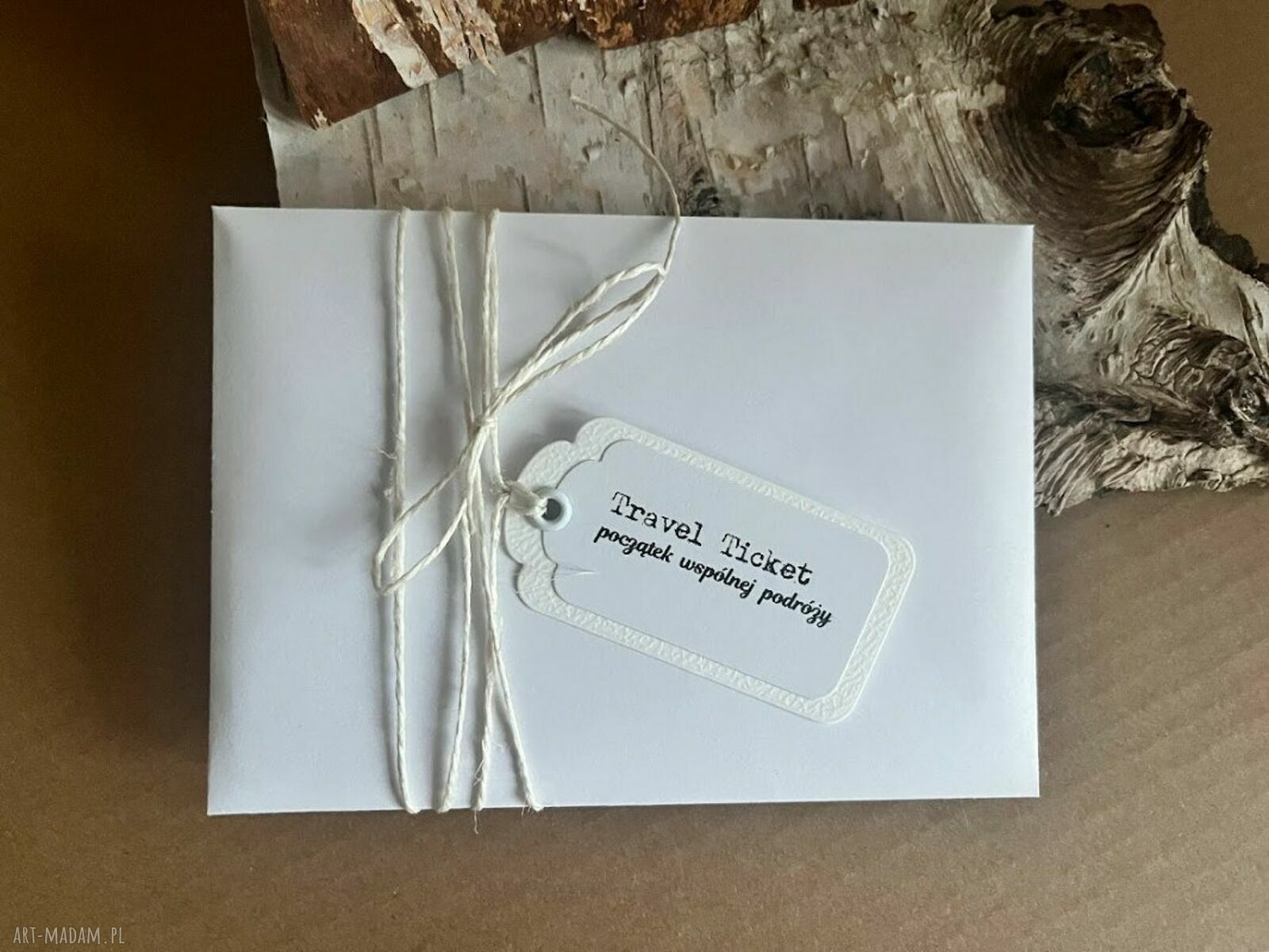 Kartka na ślub w szczęśliwą podróż - rękodzieło scrapbooking z kieszonką