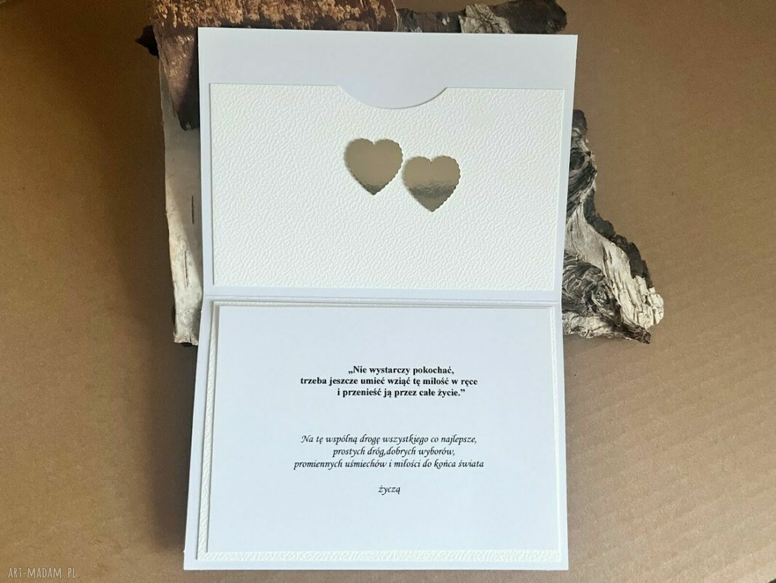 Kartka na ślub w szczęśliwą podróż - rękodzieło scrapbooking z kieszonką