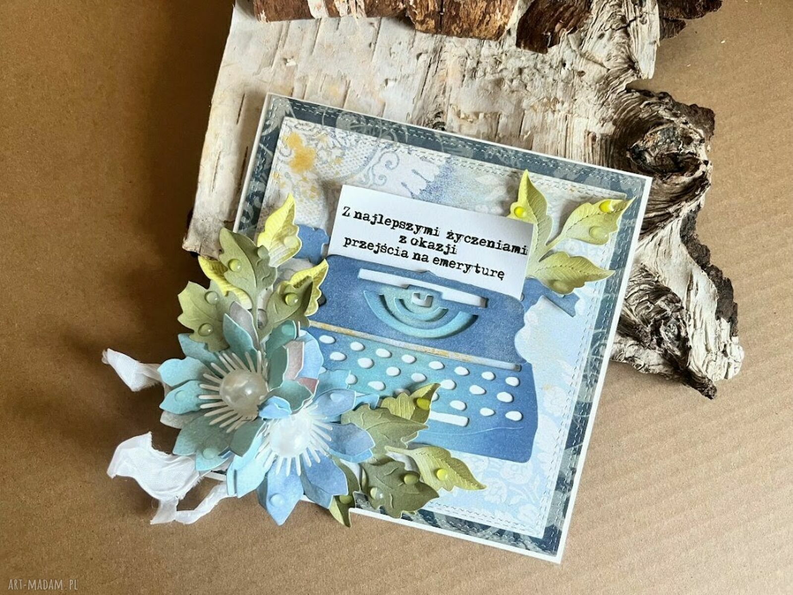 Wyjątkowa kartka na emeryturę w pudełku z torebką - ręcznie robiona scrapbooking 14 x 14