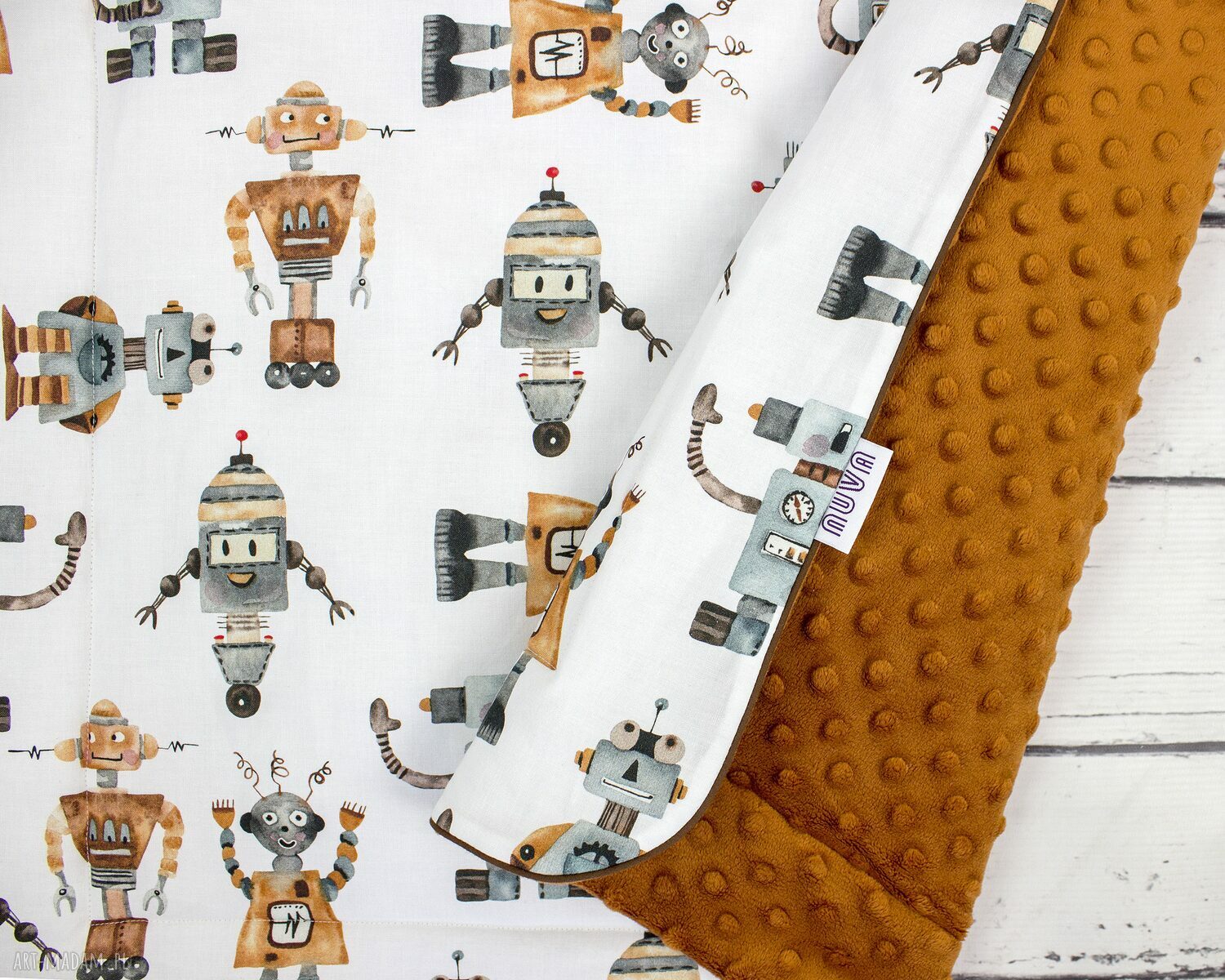 Ręcznie szyty kocyk dla dzieci Roboty 100x135 cm - minky