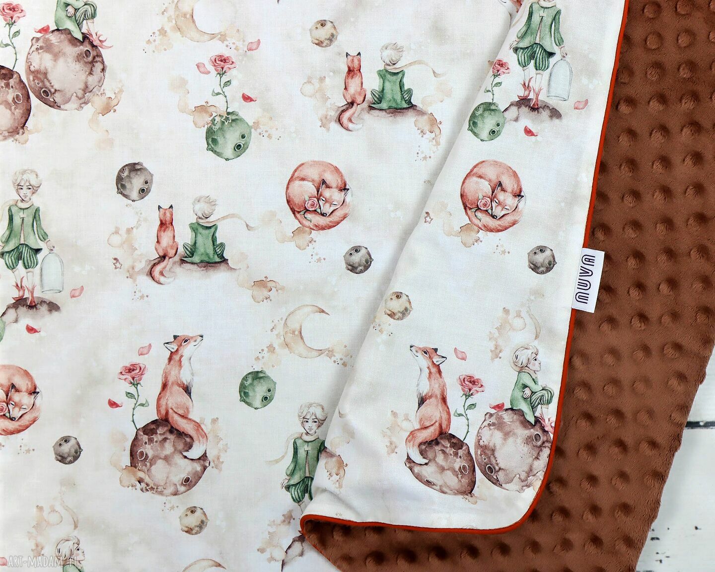 Kocyk 100x135 Mały Książę Akwarela z bawełny i Minky - ręcznie szyty dla przedszkolaka