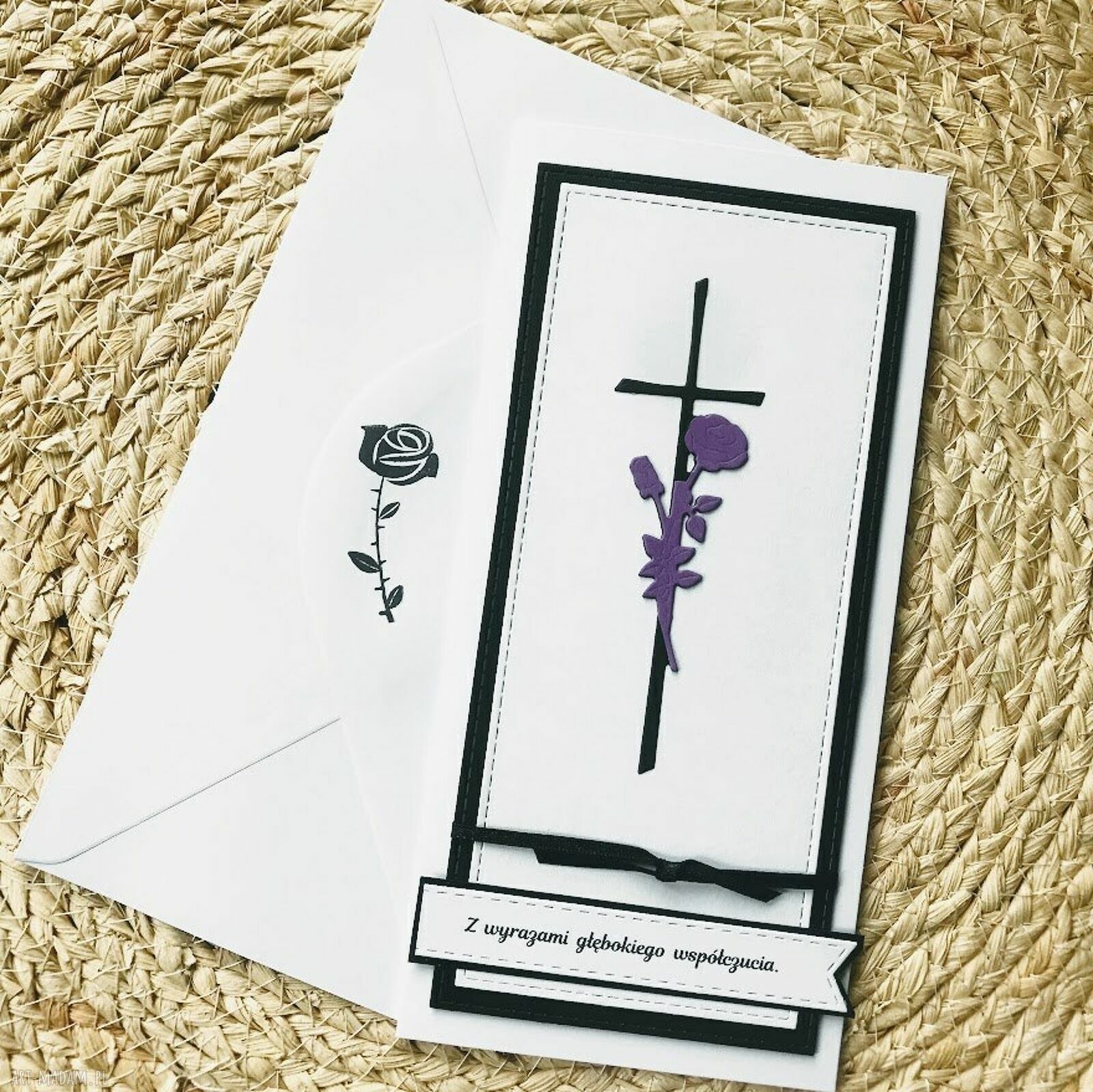 Kartka kondolencyjna z białą kopertą - ręcznie robiona scrapbooking