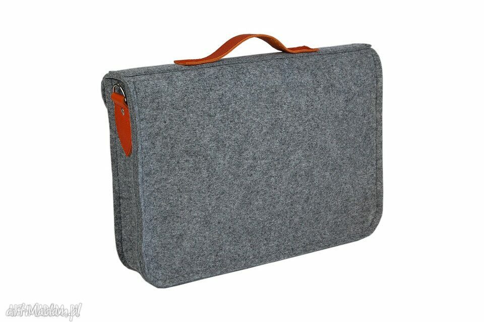 Torba na laptop 15-15,6 cala z filcu 4 mm i naturalnej skóry - szara i pomarańczowa