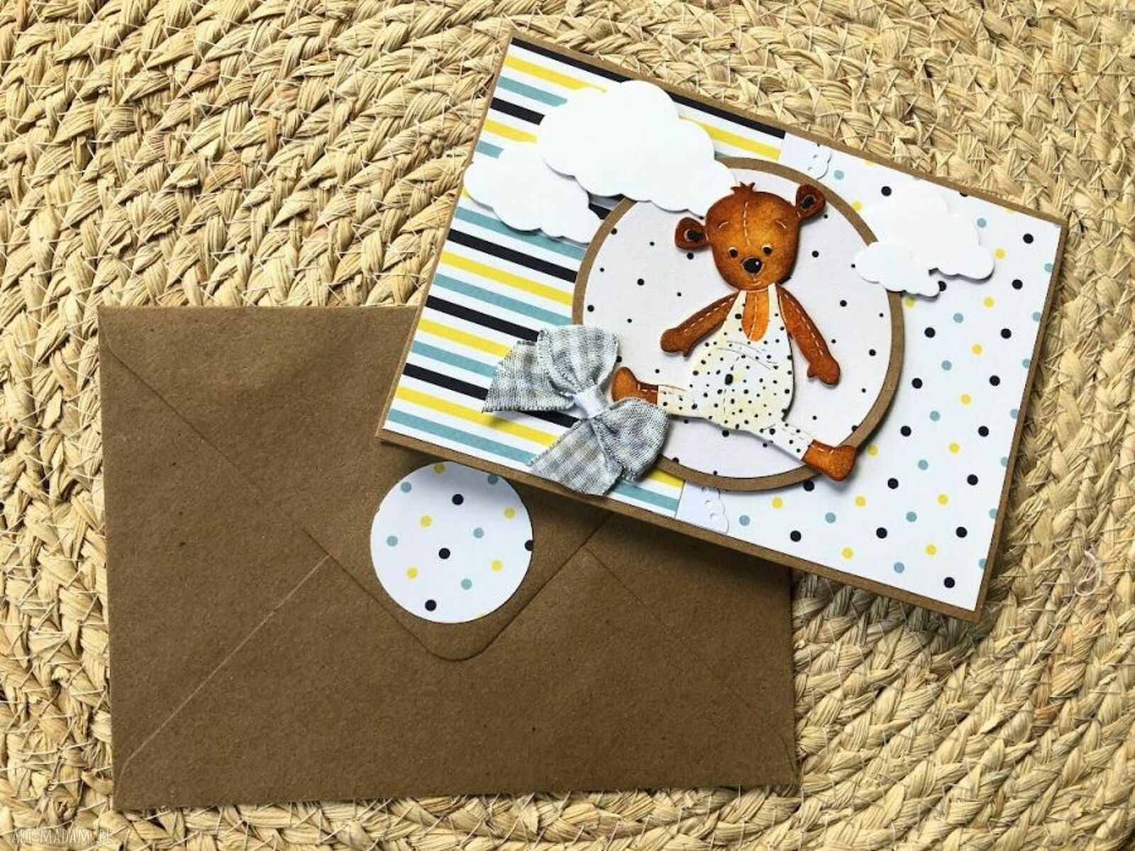 Misiowa kartka handmade na narodziny, roczek lub urodziny dziecka