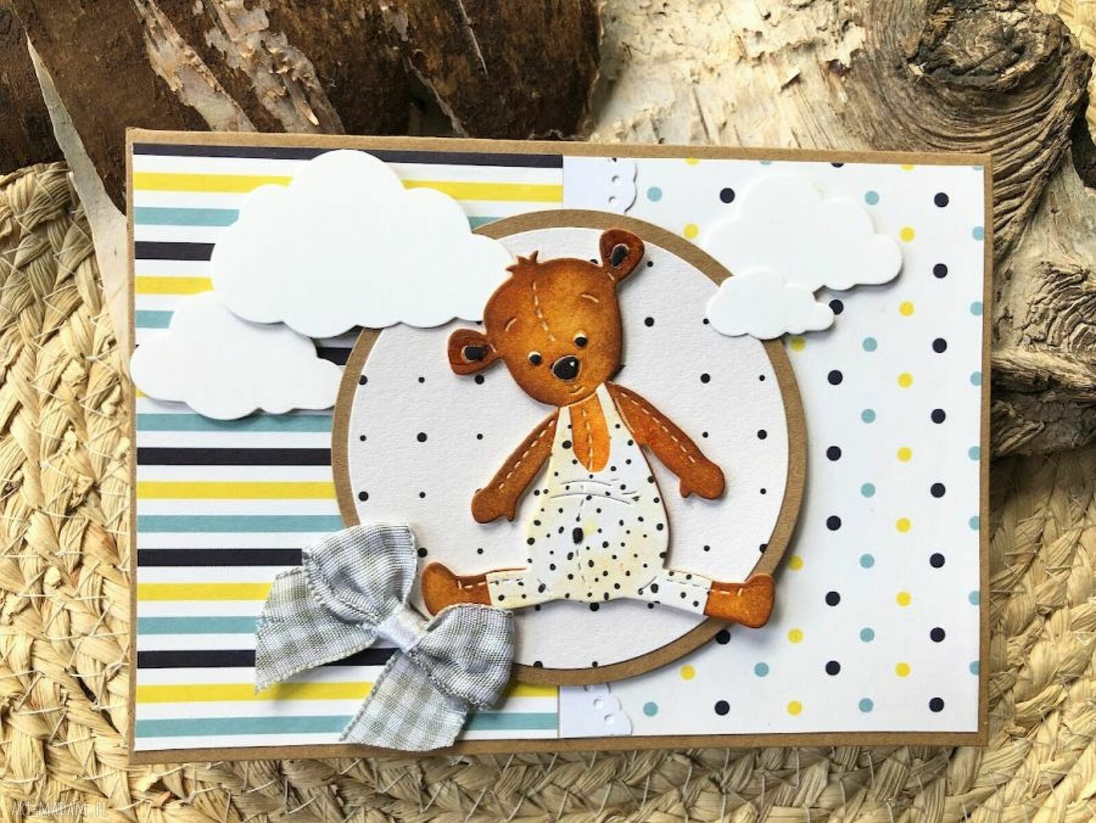 Misiowa kartka handmade na narodziny, roczek lub urodziny dziecka