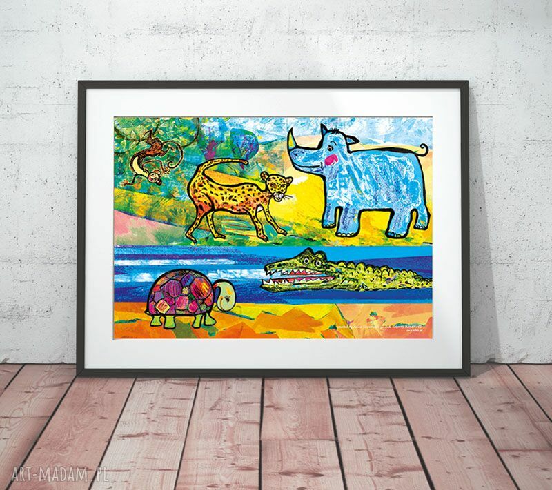 Zestaw 2 plakatów dla dzieci ze zwierzętami i rybkami - śmieszne grafiki 21x30 cm