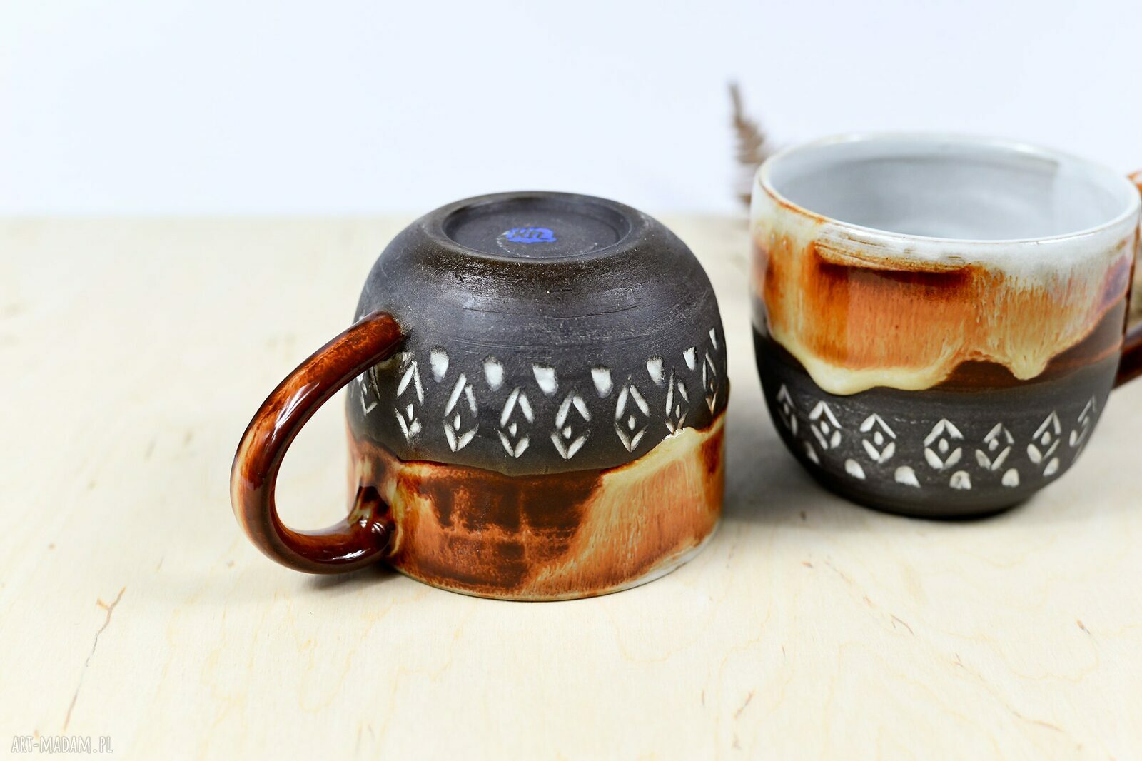 Zestaw kawowy Slavic - 2 ręcznie robione kubki ceramiczne 330 ml