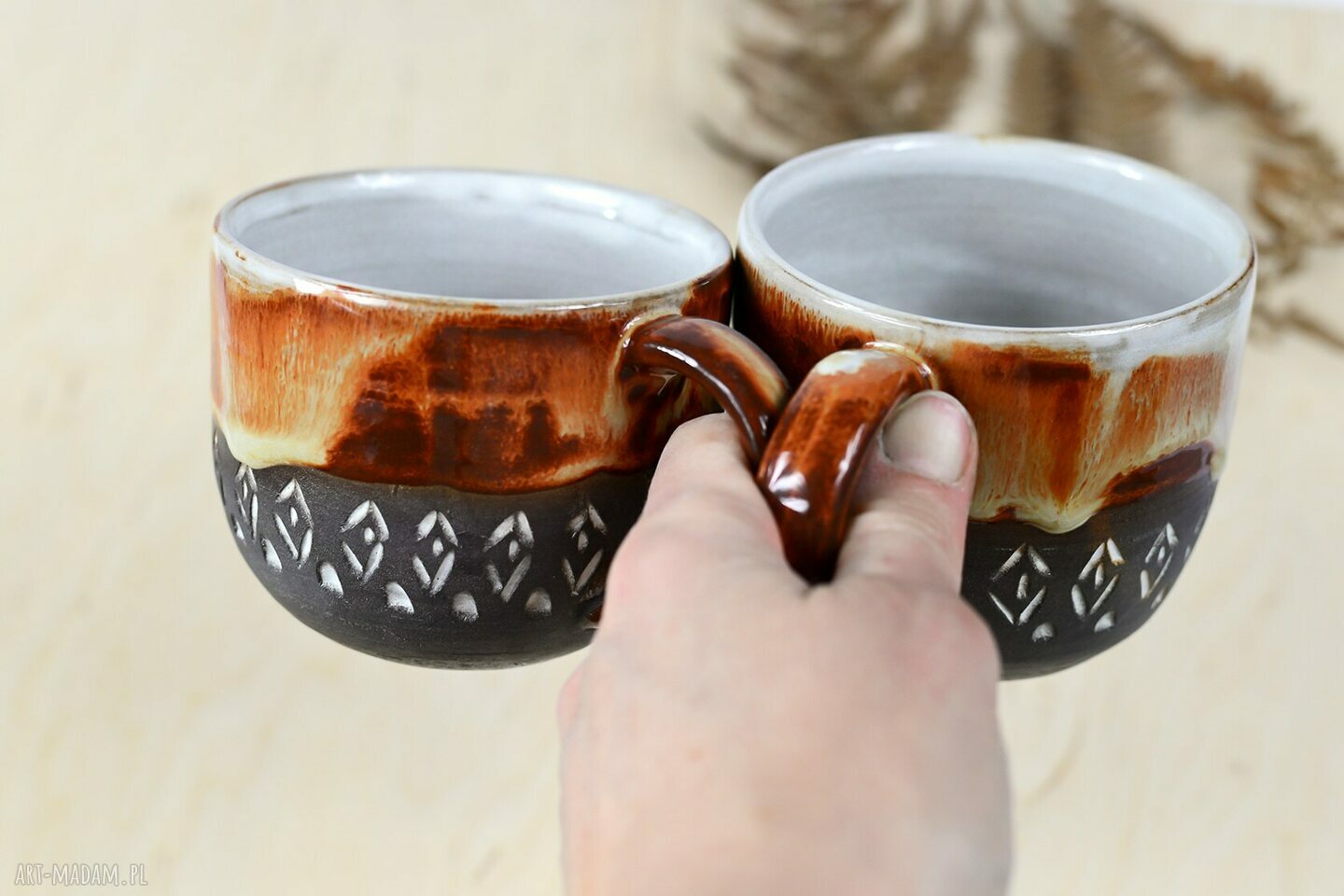 Zestaw kawowy Slavic - 2 ręcznie robione kubki ceramiczne 330 ml