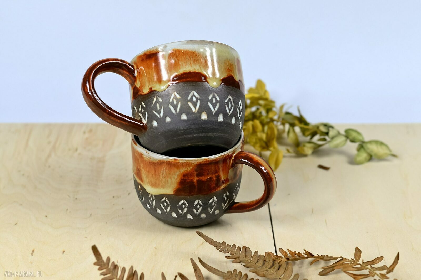 Zestaw kawowy Slavic - 2 ręcznie robione kubki ceramiczne 330 ml