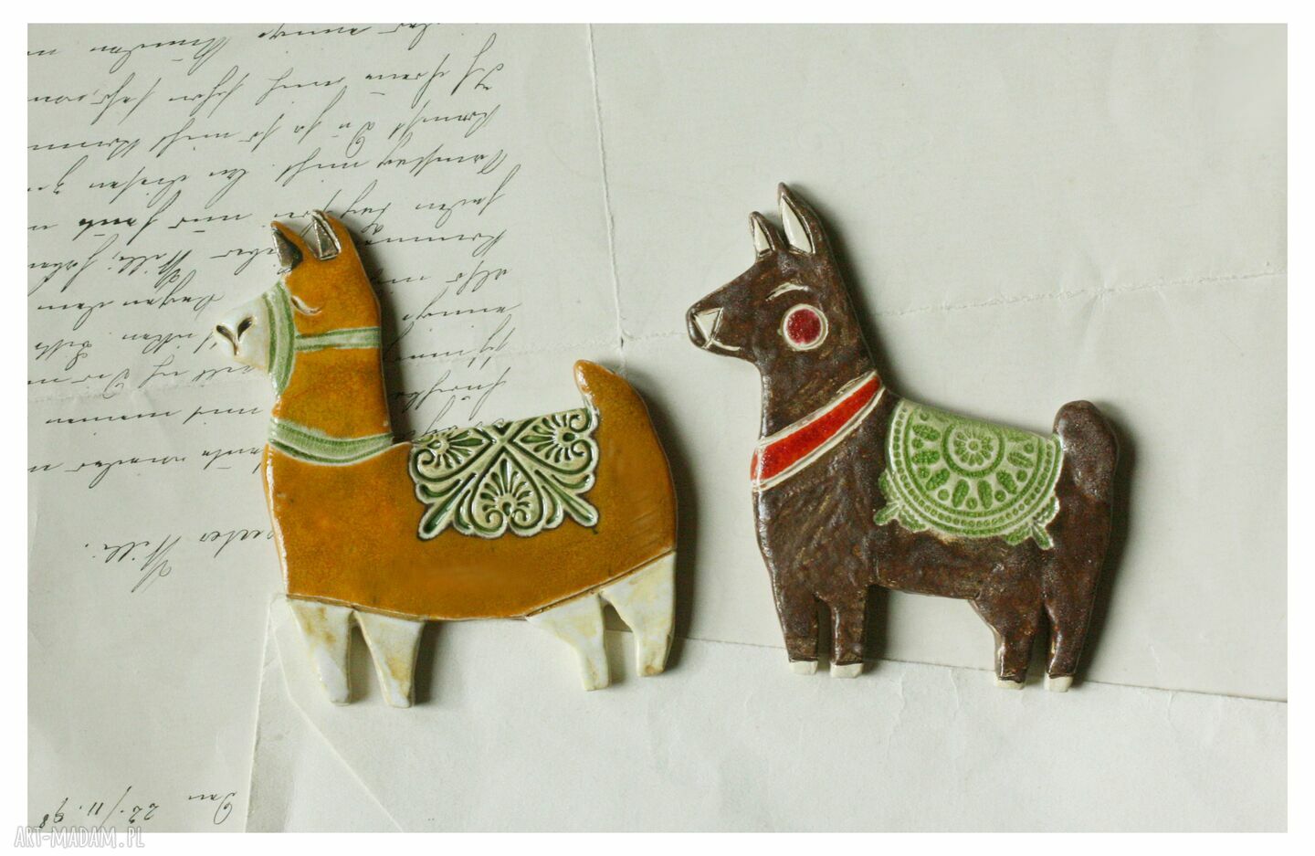 2 lamy broszki ceramiczne na magnes - ręcznie robione