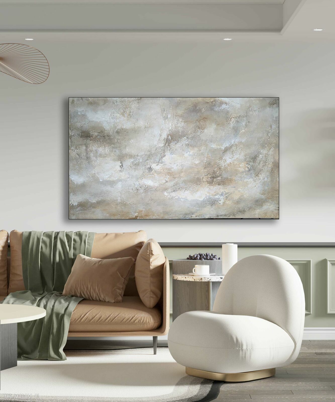 Strukturalny obraz boho XXL 150x90 cm - ręcznie malowany w jasnych tonach