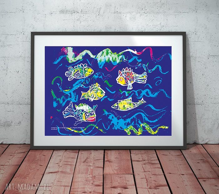 Zestaw 2 plakatów dla dzieci ze zwierzętami i rybkami - śmieszne grafiki 21x30 cm